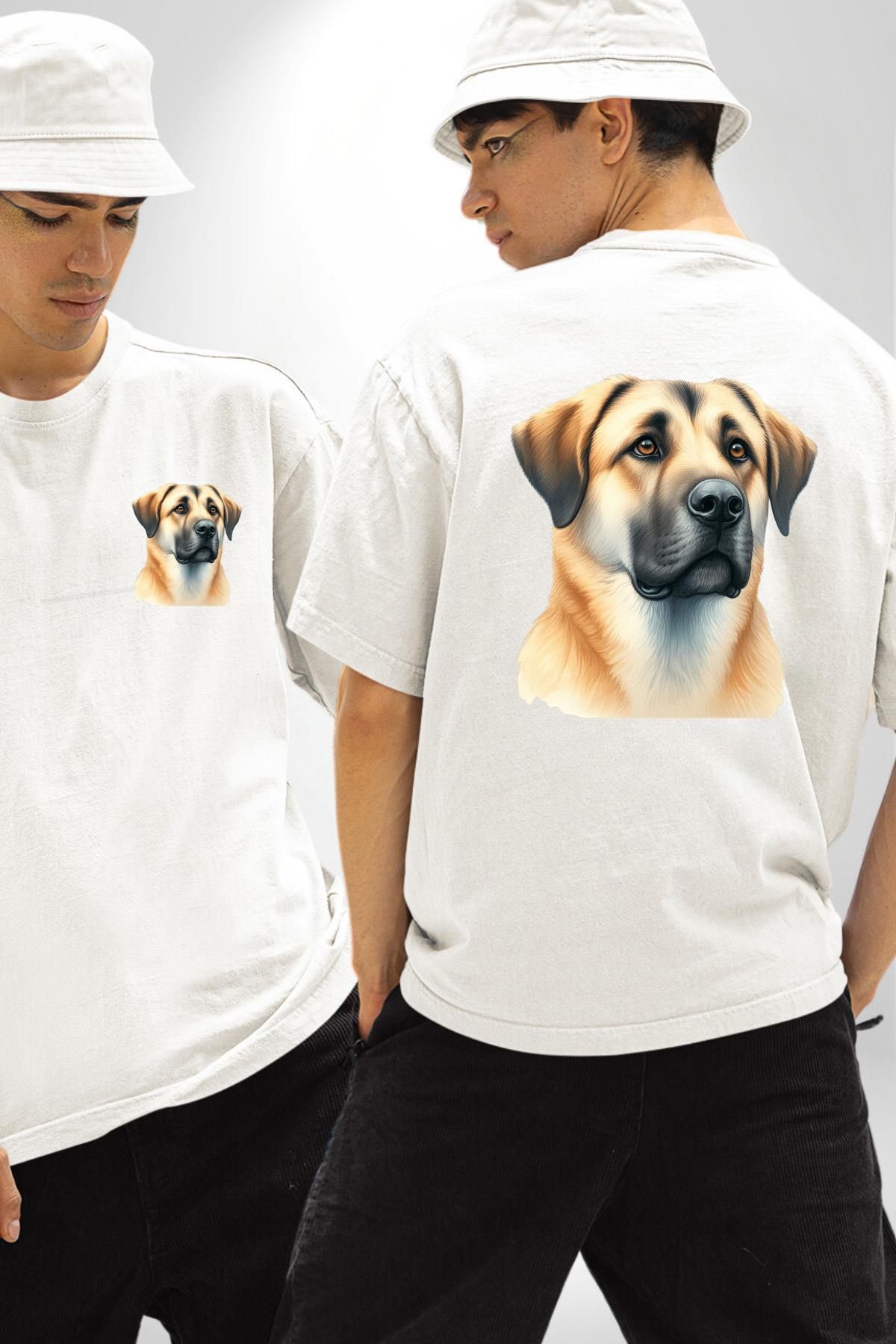 Angemiel Anadolu Çoban Köpeği Kangal Sadık Köpek Beyaz Oversize Kadın Erkek Ön ve Sırt Baskılı Tişört