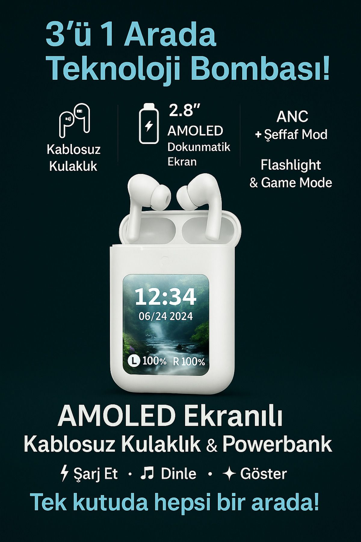 OEM AMOLED Ekranlı Kablosuz Kulaklık&Powerbank