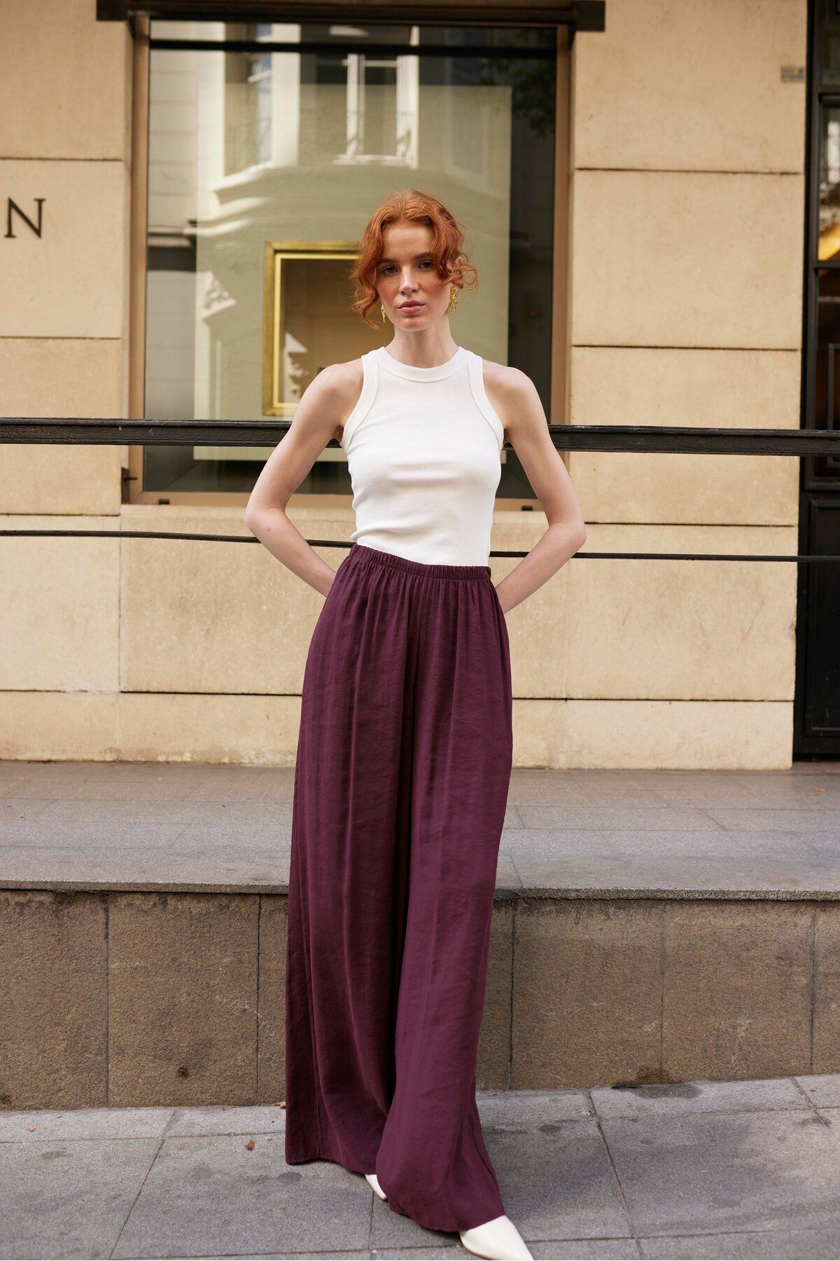 Lady Pixie Beli Lastikli Geniş Paça Pantolon