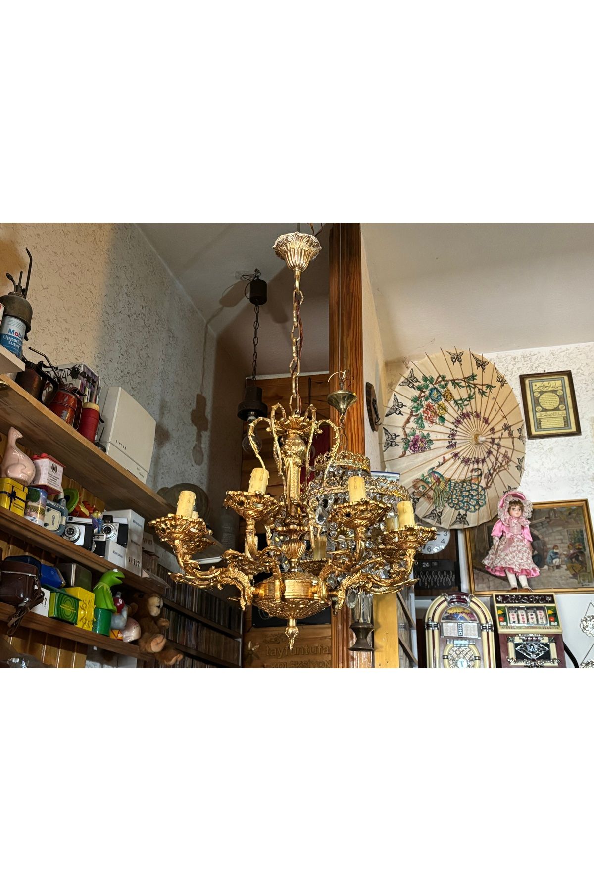 tayfuntufan antika koleksiyon Bronz avize 80 cm boyunda 50 cm çapında yaklaşık 10 kg ağırlığında