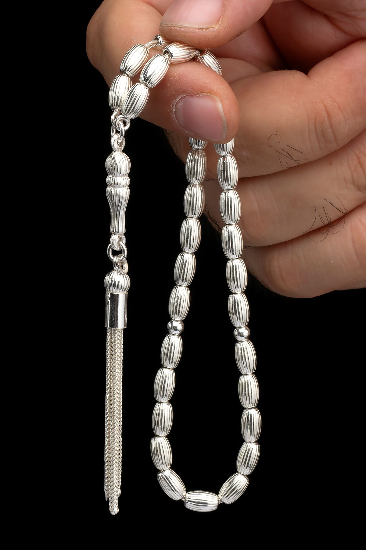 EHİNOS Sertifikalı Gümüş Tespih 5x8mm 20Gr Arpa Kesim