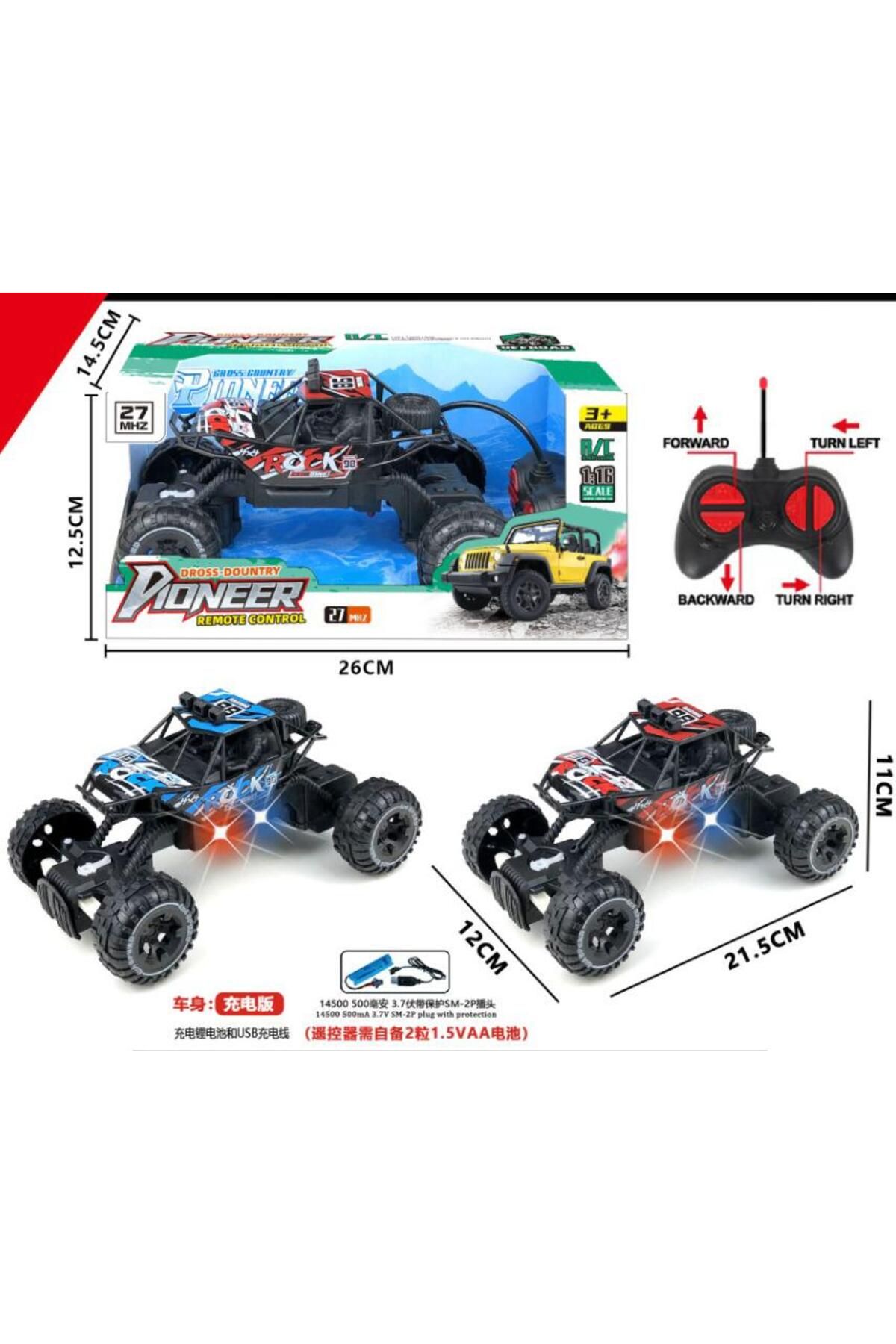 Online 1:16 Ölçek 20 Cm Uzaktan Kumandalı Full Fonksiyonlu Şarjlı Işıklı Rock Crawler Arazi Aracı