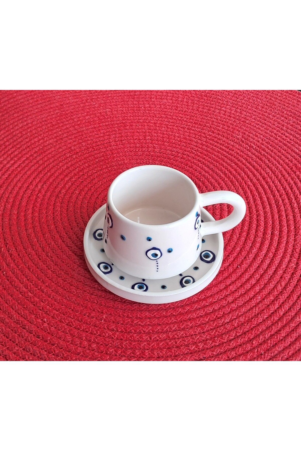 Artiser Nazar dekorlu seramik kupa takımı, Nazar dekorlu seramik mug takımı, EL yapımı fincan takımı