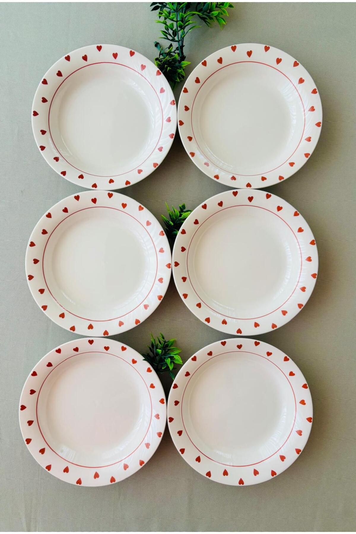 VENÜS HOME DECORATION Kırmızı Kalp Model 6 Adet Modern Yemek Tabağı