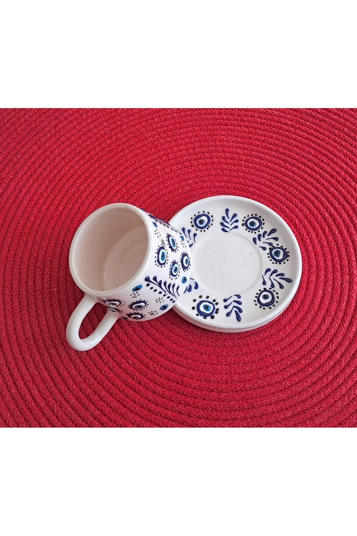 Artiser Nazar dekorlu seramik kupa takımı, Nazar dekorlu seramik mug takımı, EL yapımı fincan takımı