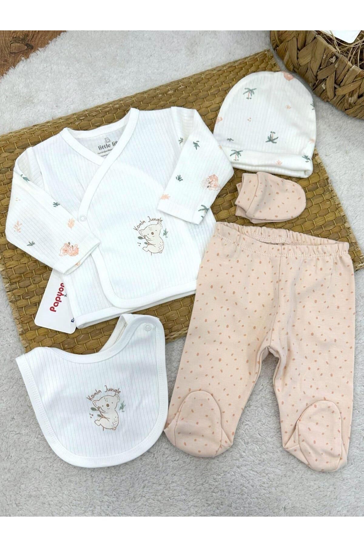 Papyon Baby Kids Koala Jungle Fitilli Yenidoğan Uniseks Bebek 5li Zıbın Set