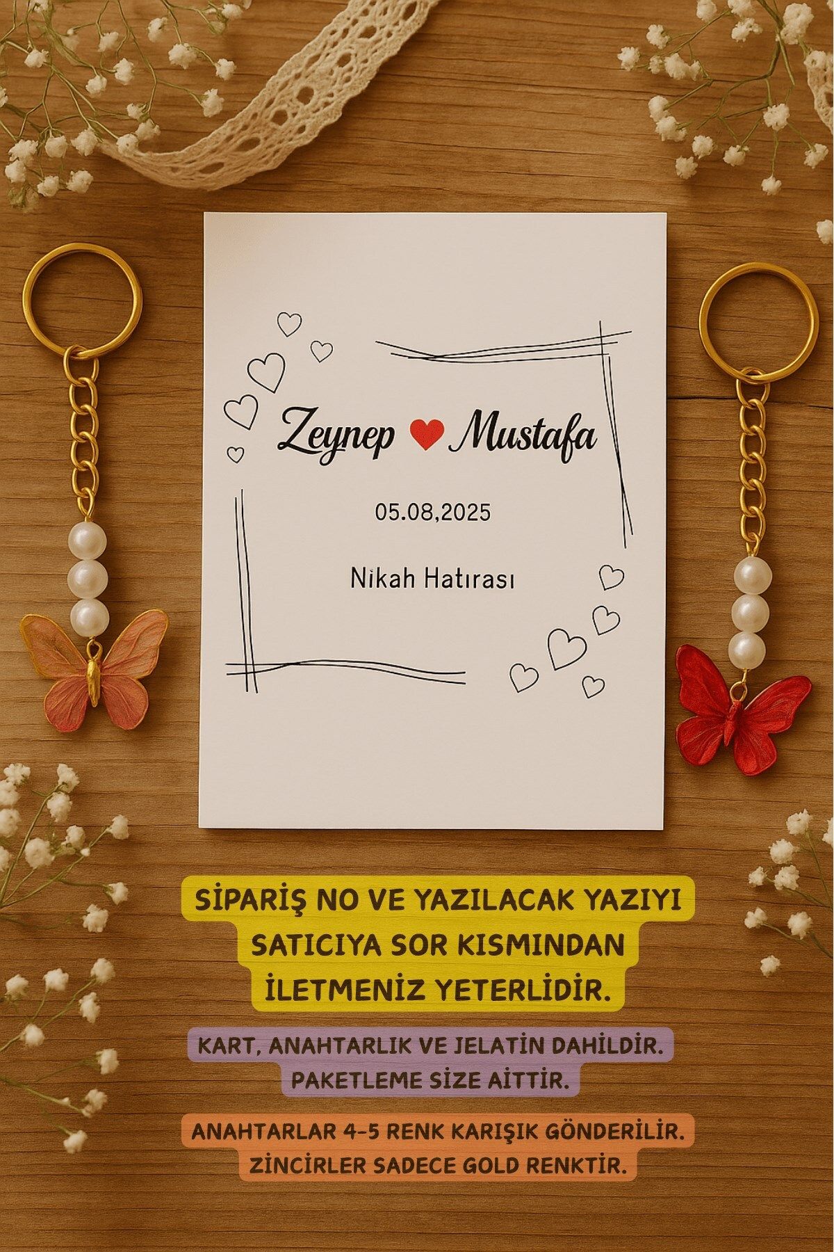 Emtory Home 20 Adet Renkli Kelebek Anahtarlık - Kişisel - Kına Hediye - Hoşgeldin Bebek Hediye Nişan Hediye