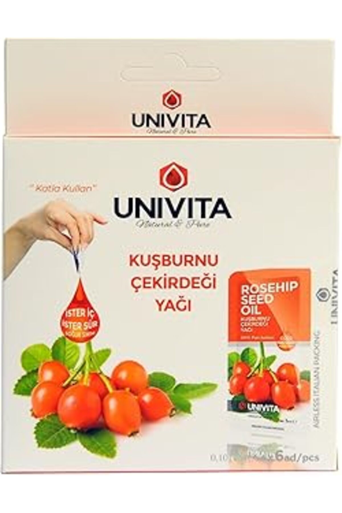 Pazarcan Univita %100 Doğal Soğuk Sıkım Kuşburnu Çekirdeği Yağı - Rosehip Seed Oil 3 Ml X 6 Adet