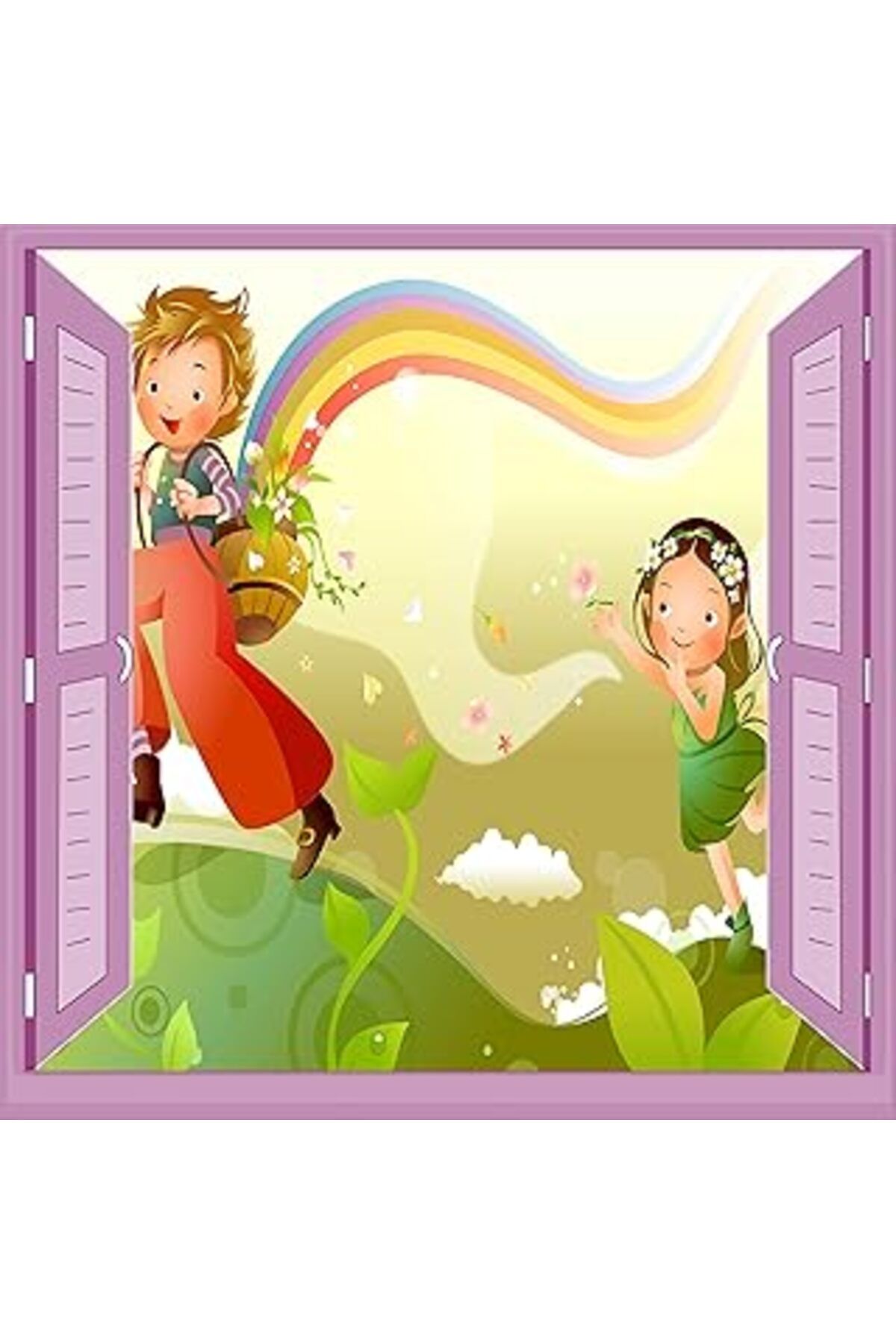 ASİTAN Çocuk Odası Bebek Odası Pencere Poster Duvar Kağıdı Gök Kuşağı