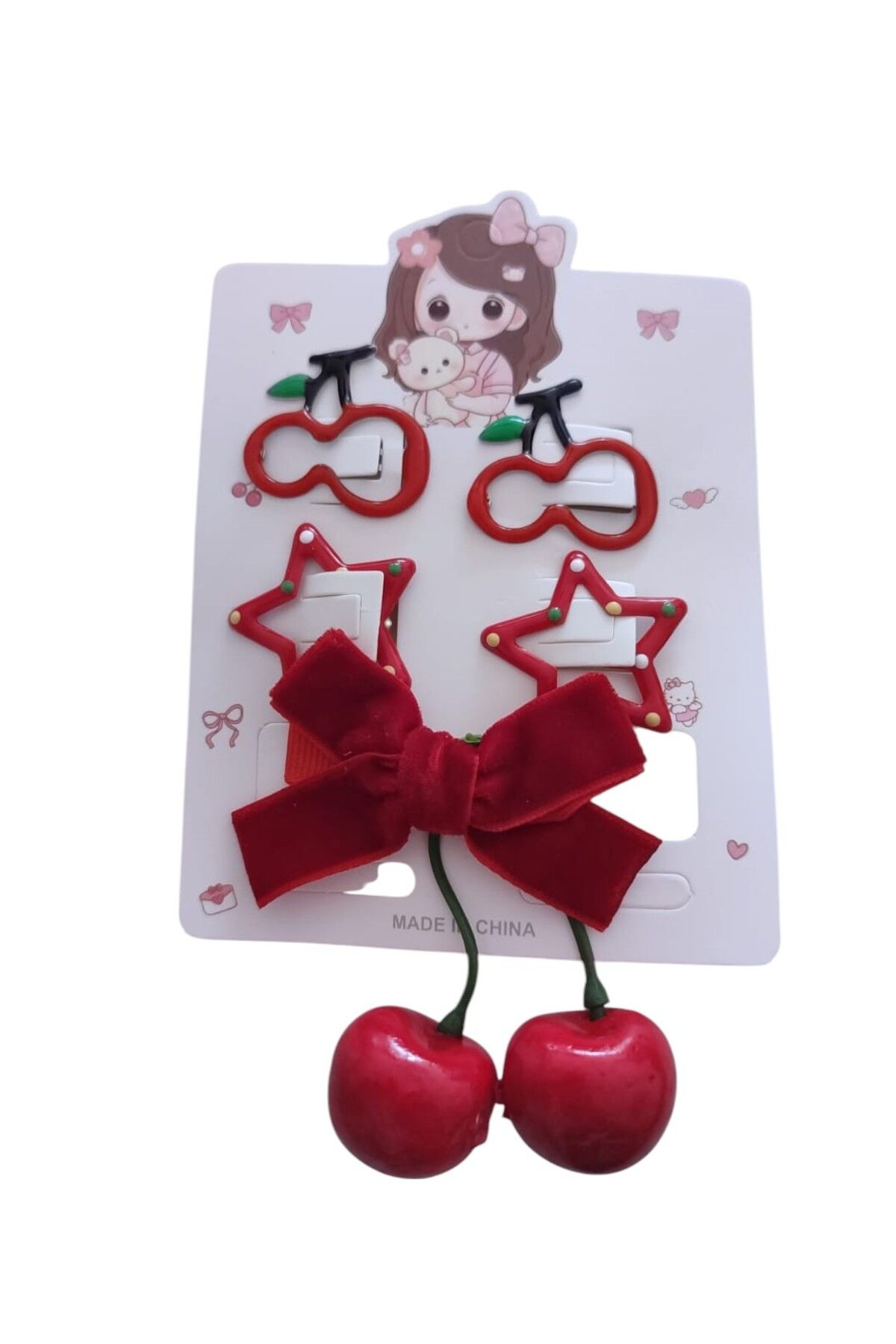 FAMEMUS ACCESSORY Sevimli Kız kiraz Çocuk Tokası Seti – Kiraz Temalı (4 Parça)
