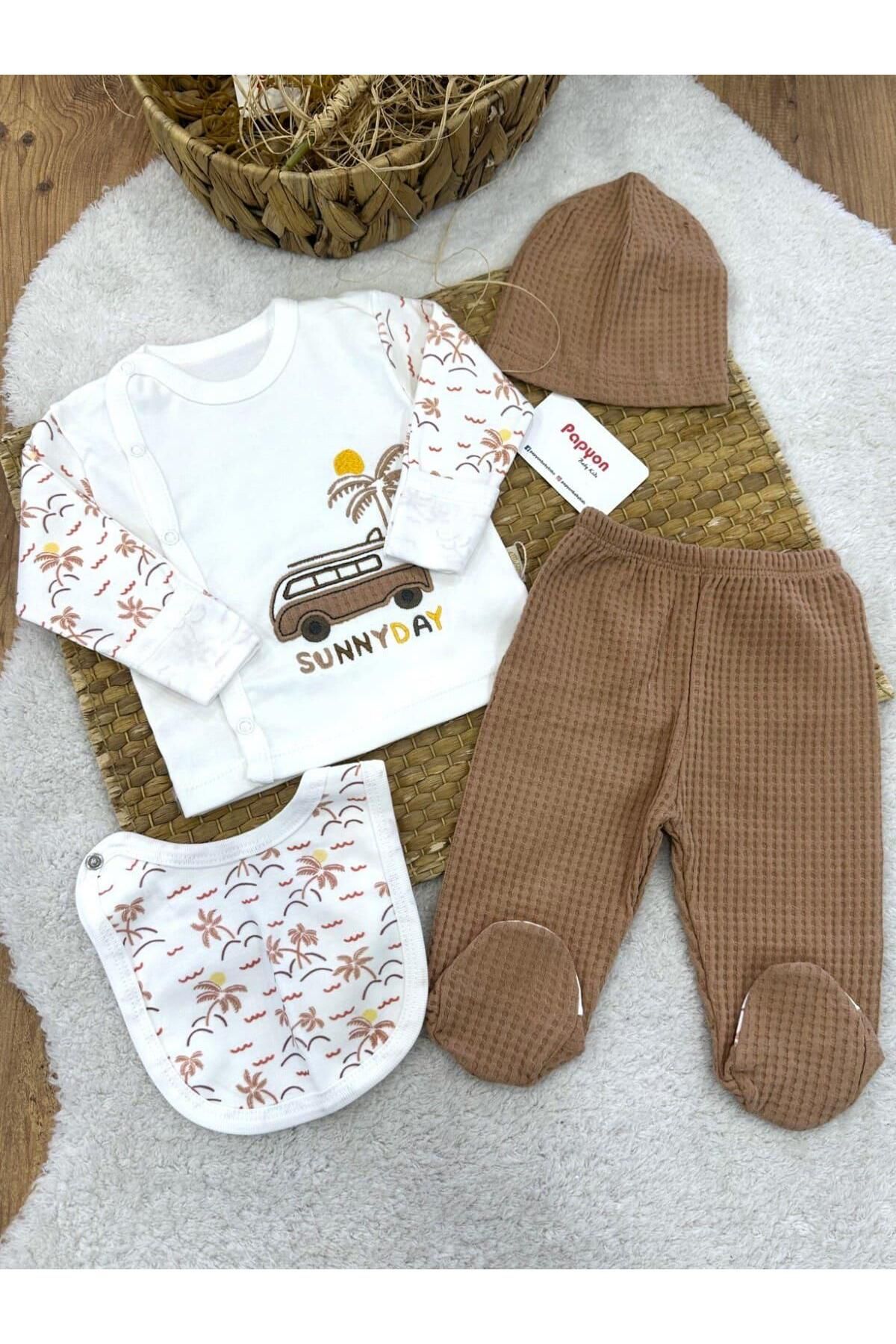 Papyon Baby Kids Sunny Day Nakışlı Yenidoğan Erkek Bebek 5li Zıbın Set