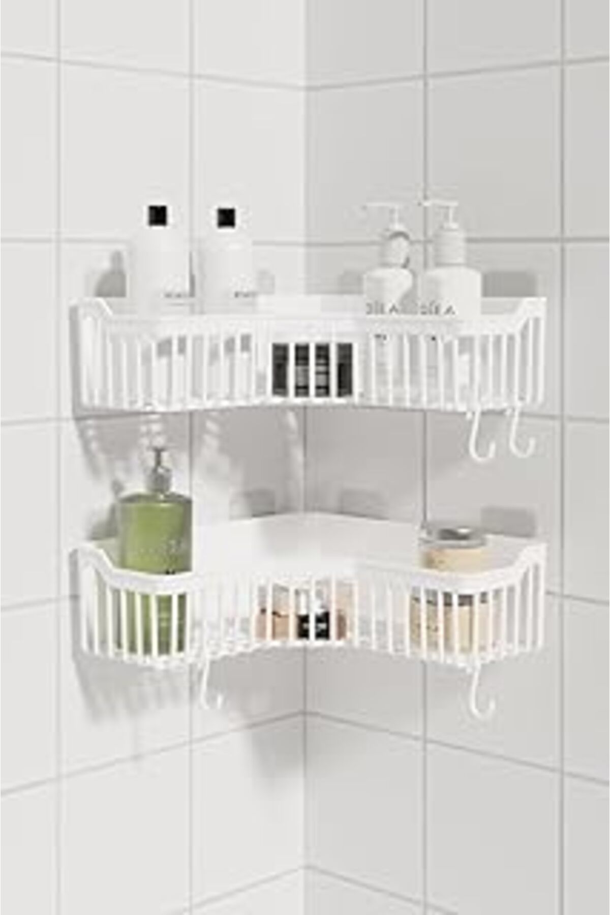 ASİTAN Ata Home Banyor Köşe Yapışkanlı Banyo Rafı, 2'Li Banyo Düzenleyici, Duvar Duş Rafı Bany Organizer Ş
