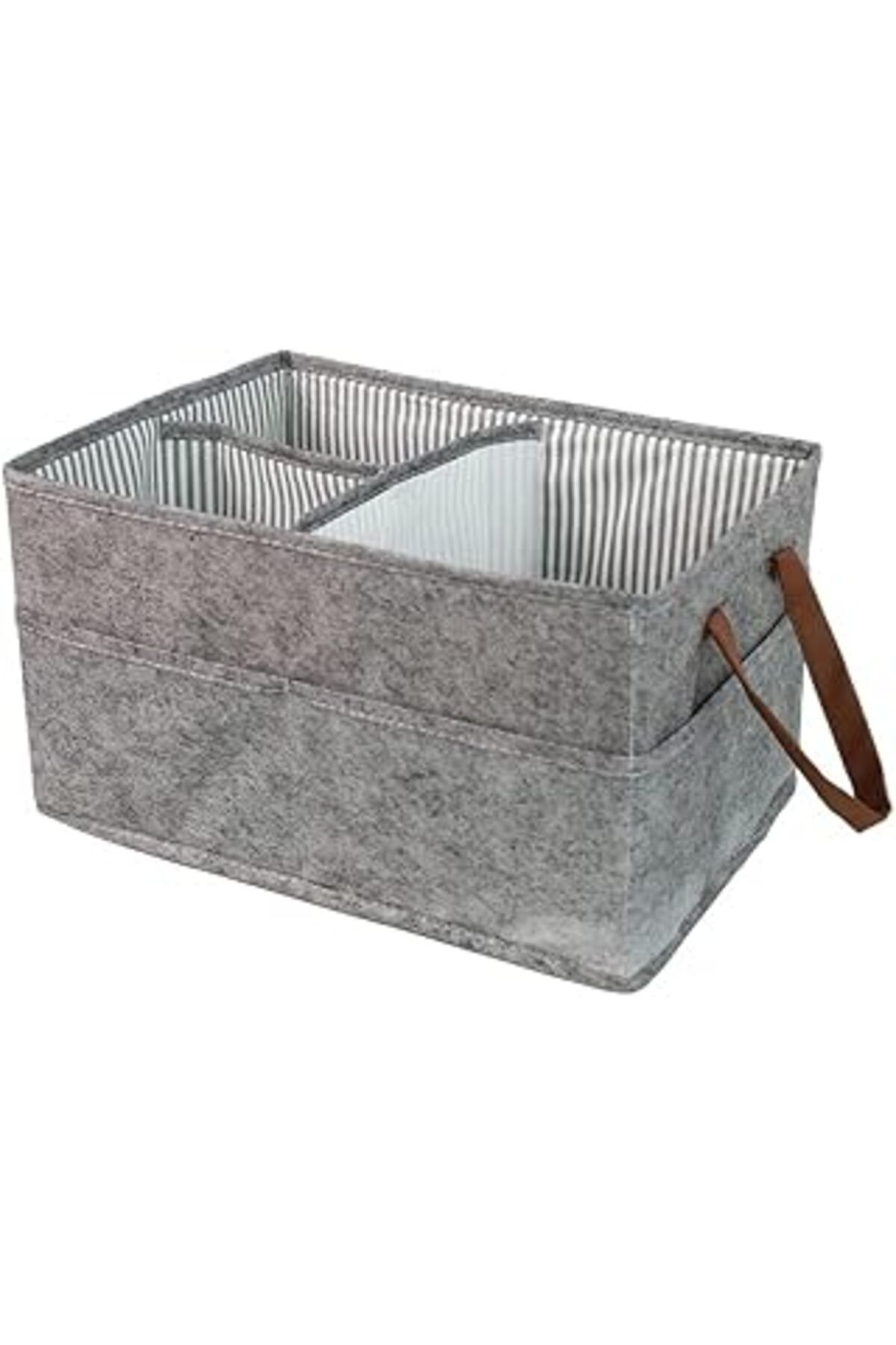 Mu Art Ahşap Lucky Day Organizer Gri Kumaş Deri Kulplu Keçe 3 Bölmeli Çanta Düzenleyici Organizer (Gri)