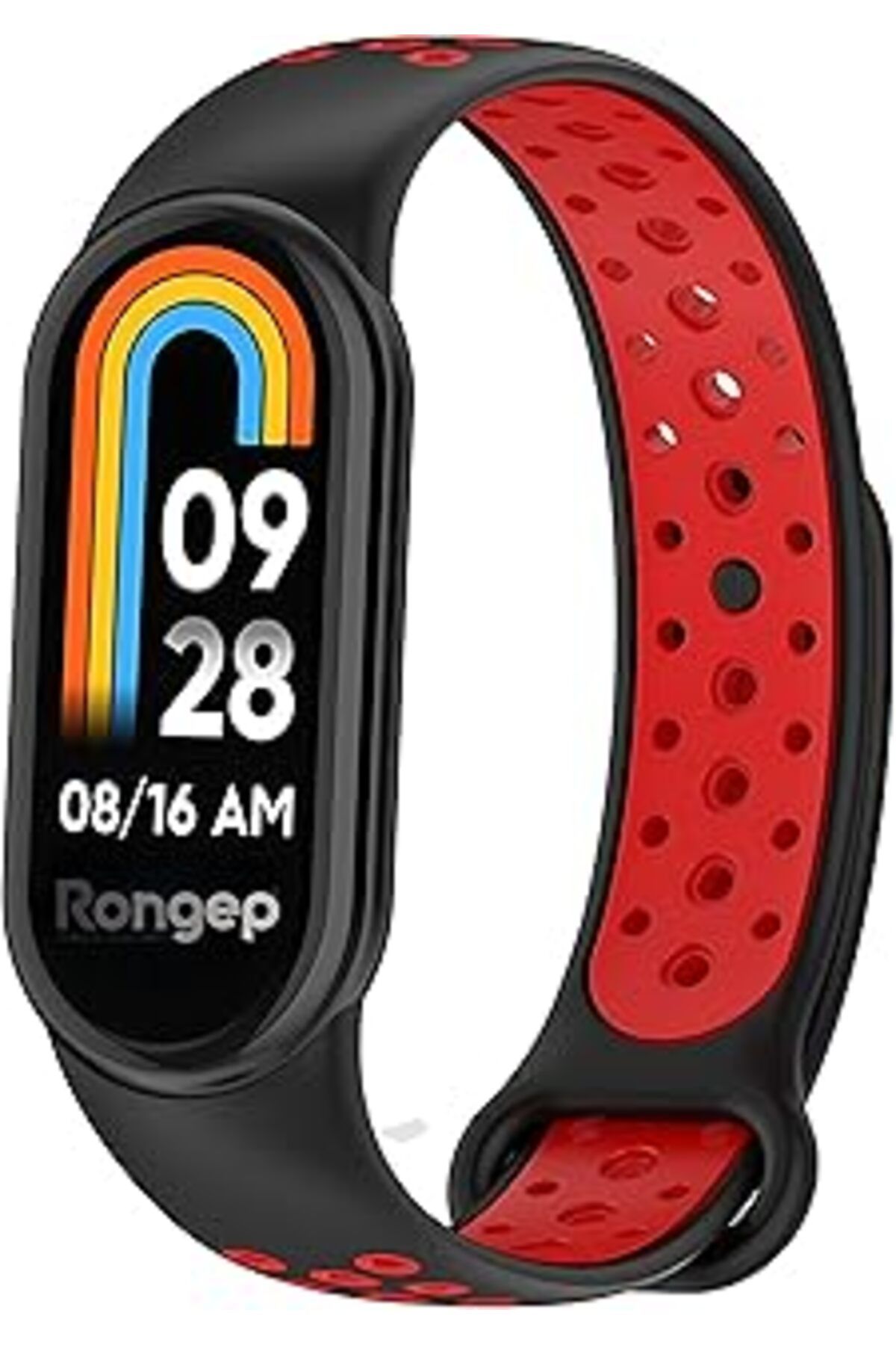 Pazarcan Rongep Ile Uyumlu Mi Band 9/8 İçin Delikli Silikon Kordon Nefes Alabilirlik Sağlayan Çift Renkli Sp