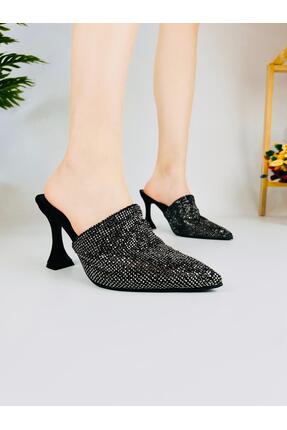 Efulia KADIN ÖNÜ KAPALI TAŞLI ŞIK KALIN TOPUKLU AYAKKABI (topuk boyu 9cm raha...