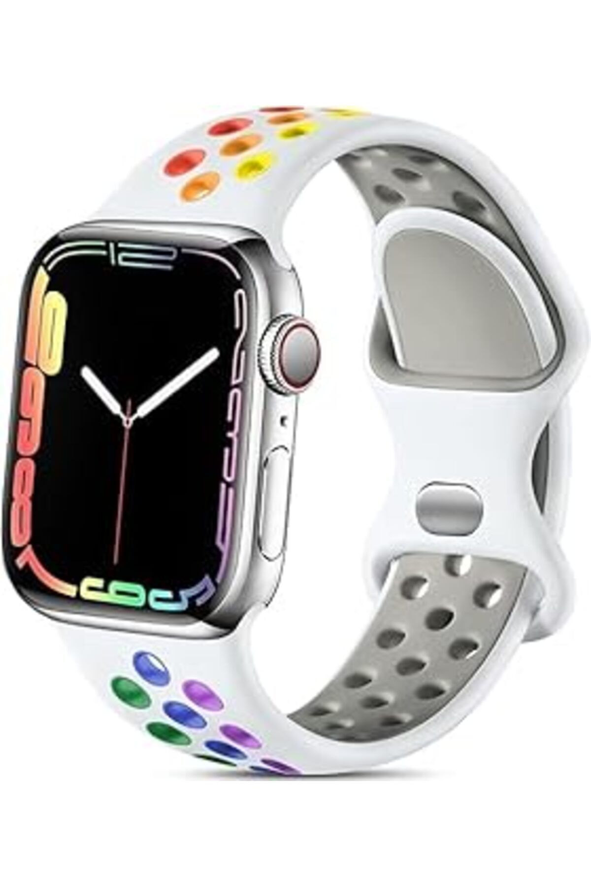Pazarcan Minesk Apple Watch Seri 1/2/3/4/5/6/7/Se/8/Ultra İle Uyumlu Delikli Silikon Kordon Kayış 42-44-45-4
