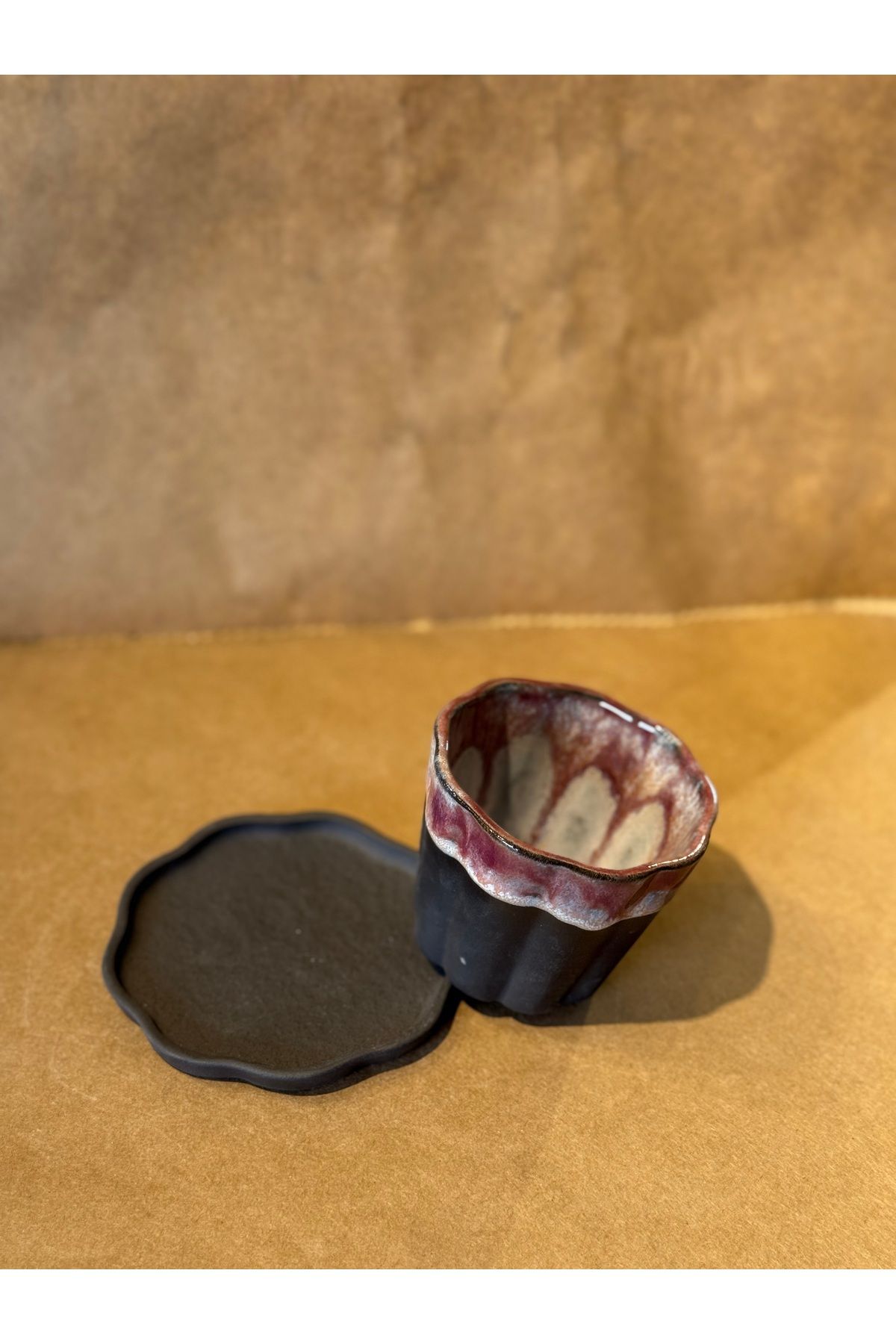 Kos art Studio Stoneware Tabaklı Kahve Bardağı