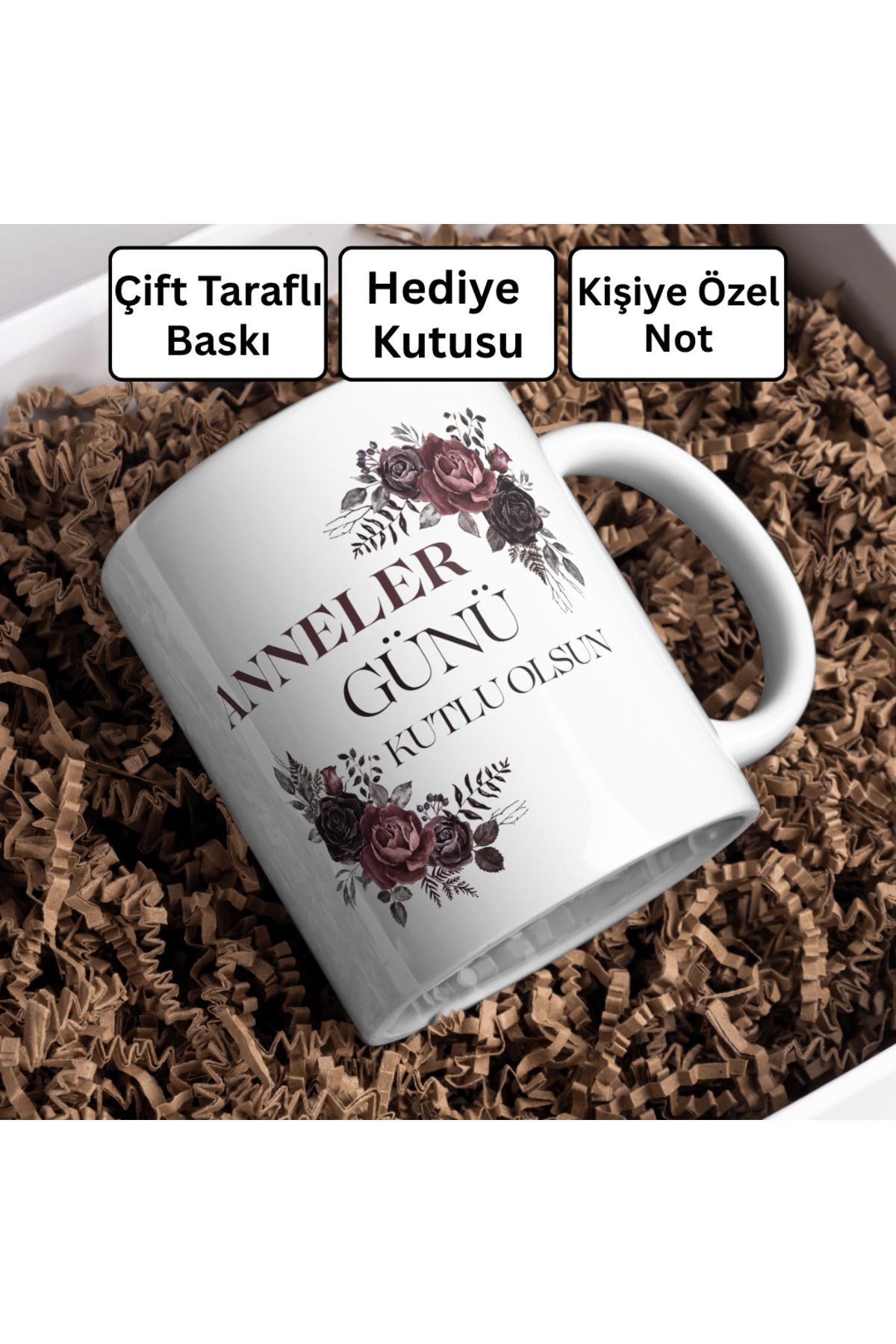 Decorbik Anneler Günü Kutlu Olsun | Hediye Kutulu + Kişiye Özel Notlu - Çiçek Desenli Anlamlı Kupa