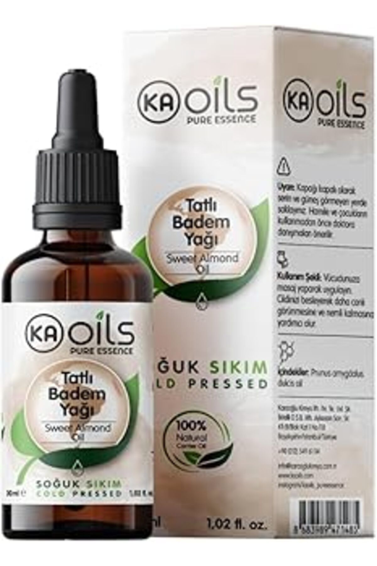 Pazarcan Kaoils Tatlı Badem Yağı –%100 Saf Ve Soğuk Sıkım – 30 Ml | Doğal Taşıyıcı Yağ | Cilt, Saç, Masaj Ve