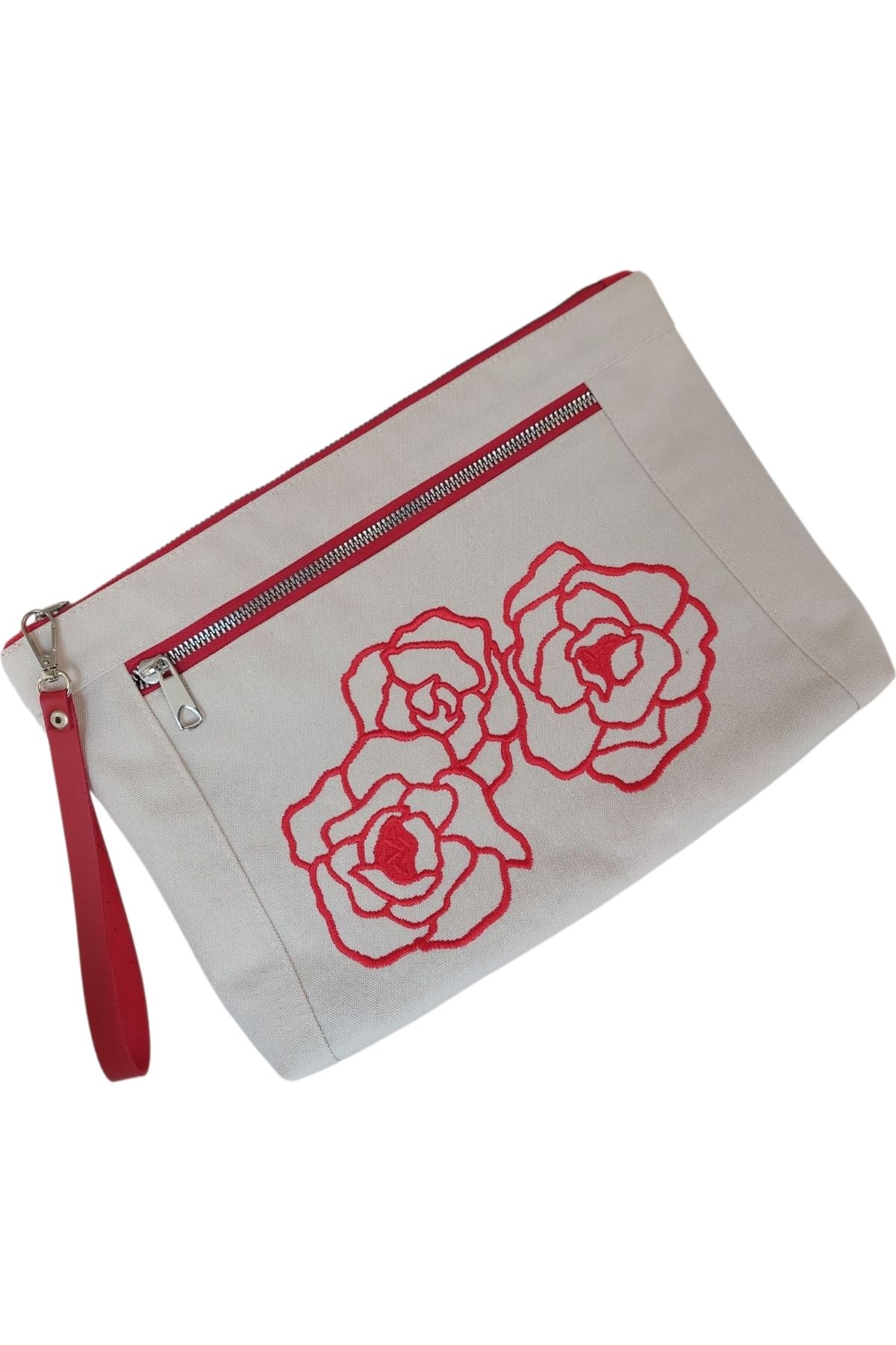 GUENBAG Keten üzeri nakış işlemeli clutch / portföy çanta