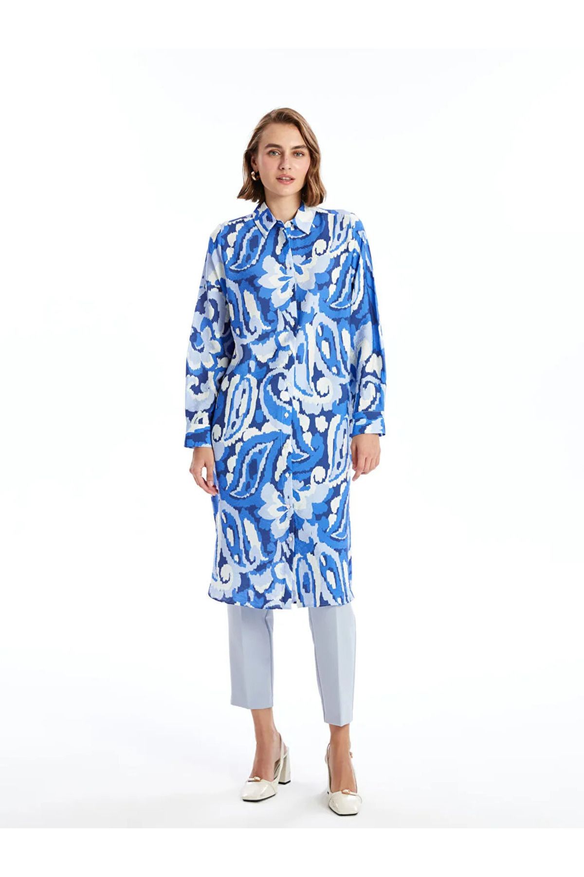 LC Waikiki LCWAIKIKI Classic Mavi Desenli Kadın Gömlek Tunik
