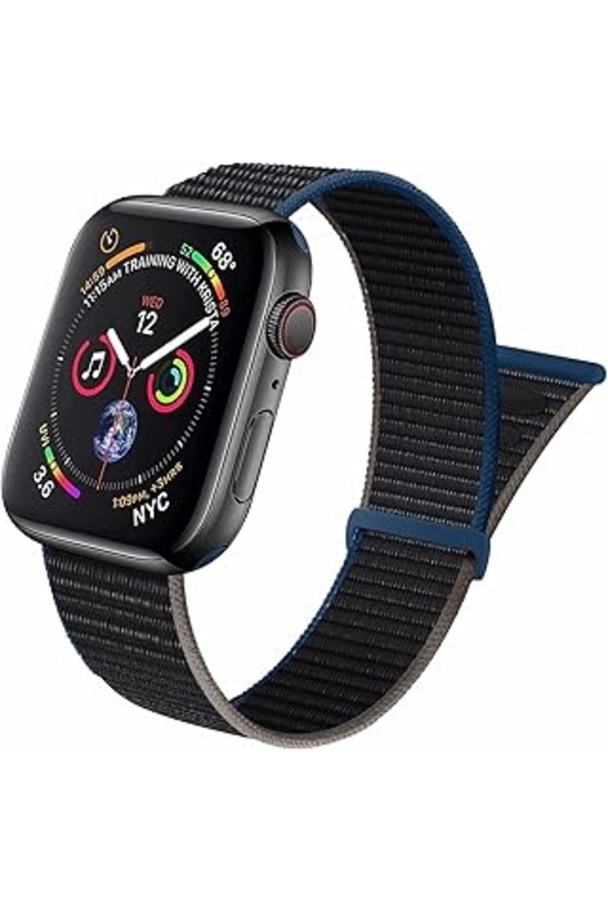 Pazarcan Minesk Apple Watch Ile Uyumlu Hasır Örme Loop Kumaş Kordon (38-40-41, Siyah-Gri-Mavi)