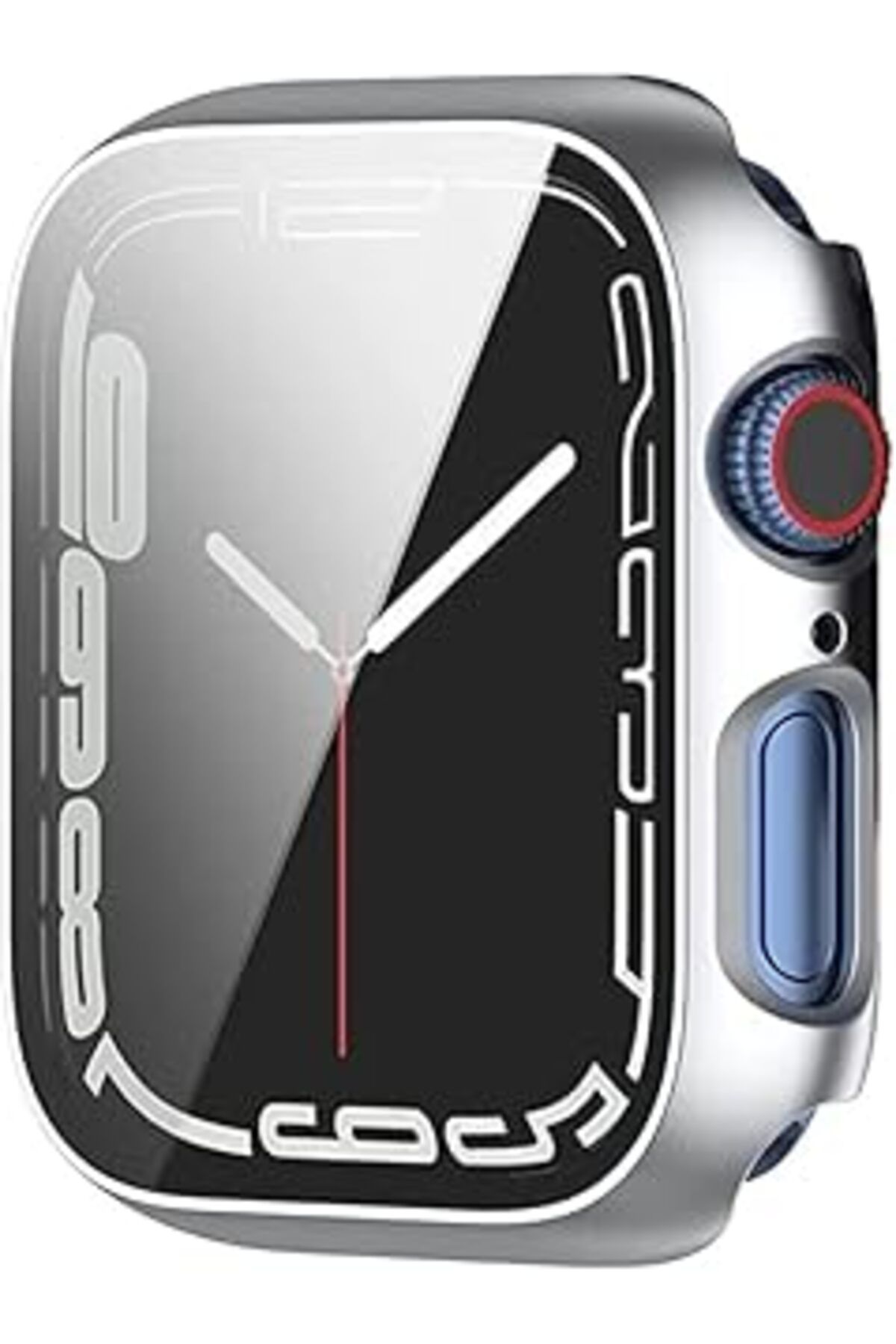 Qedii Happy Trend Apple Watch 1/2/3/4/5/6 Seri 41 Mm Ekran Koruyucu Ve Kılıf Bir Arada Tam Koruma (GÜMÜŞ)