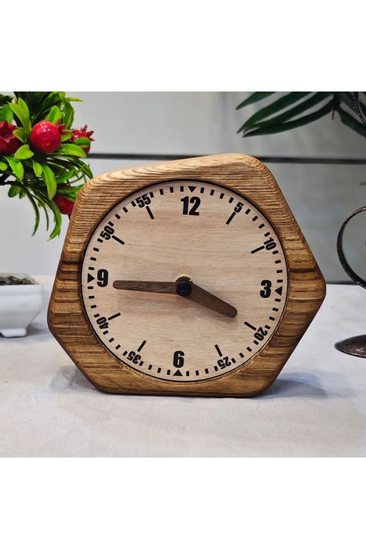 CNZ WOOD Altıgen Kestane Masa Saati