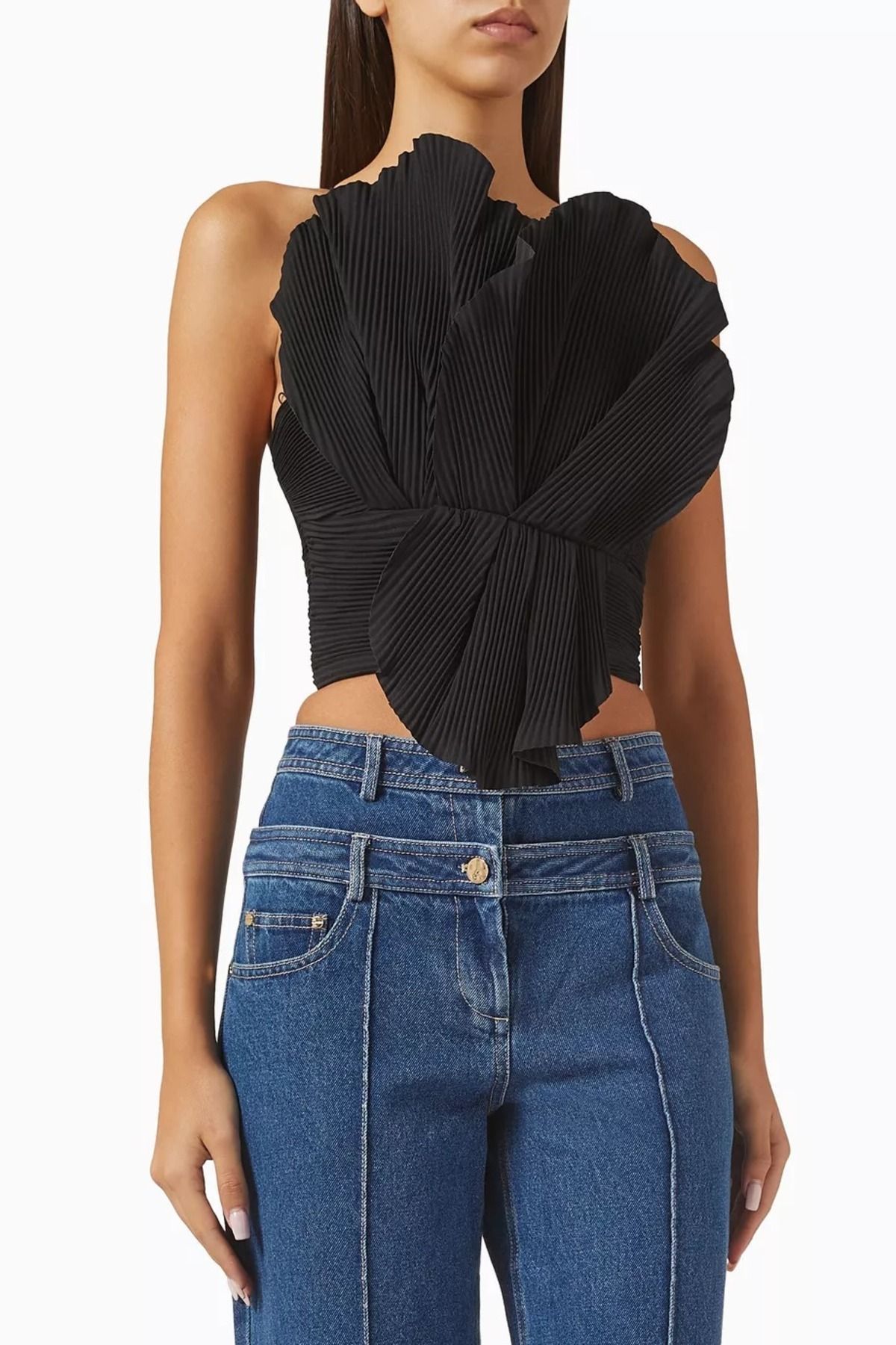 Acler Newtoft Gathered Top, Siyah Drapeli Bağlamalı Bluz