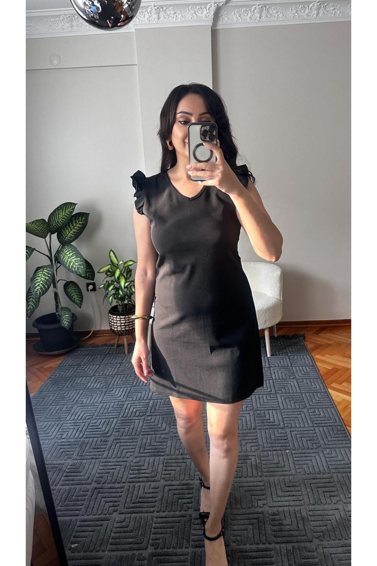 MODA Kadın Kısa Kollu V Yakalı İthal Krep Elbise,24710