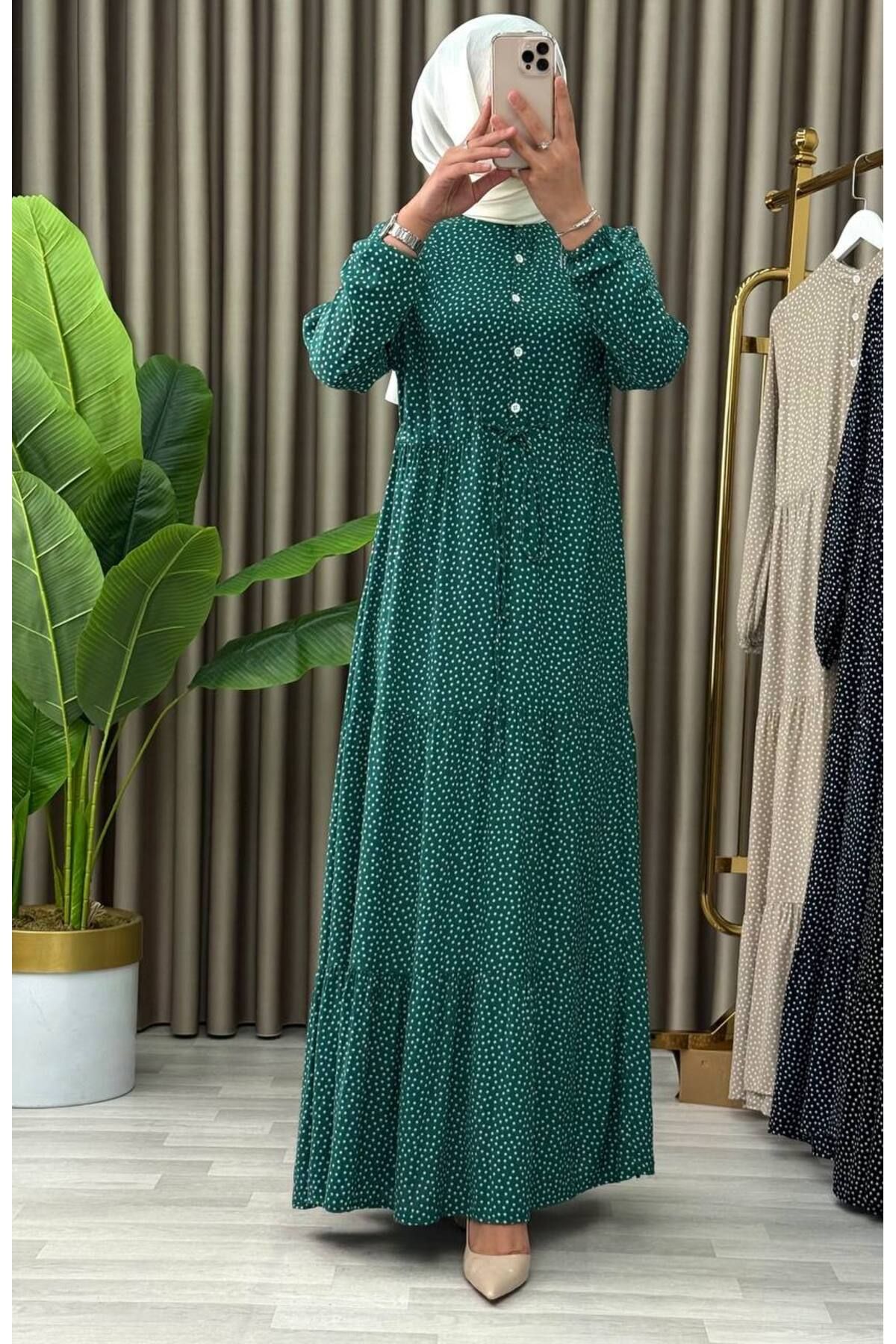 CYM Butik Tesettür Puantiyeli Büyük Beden Viskon Elbise