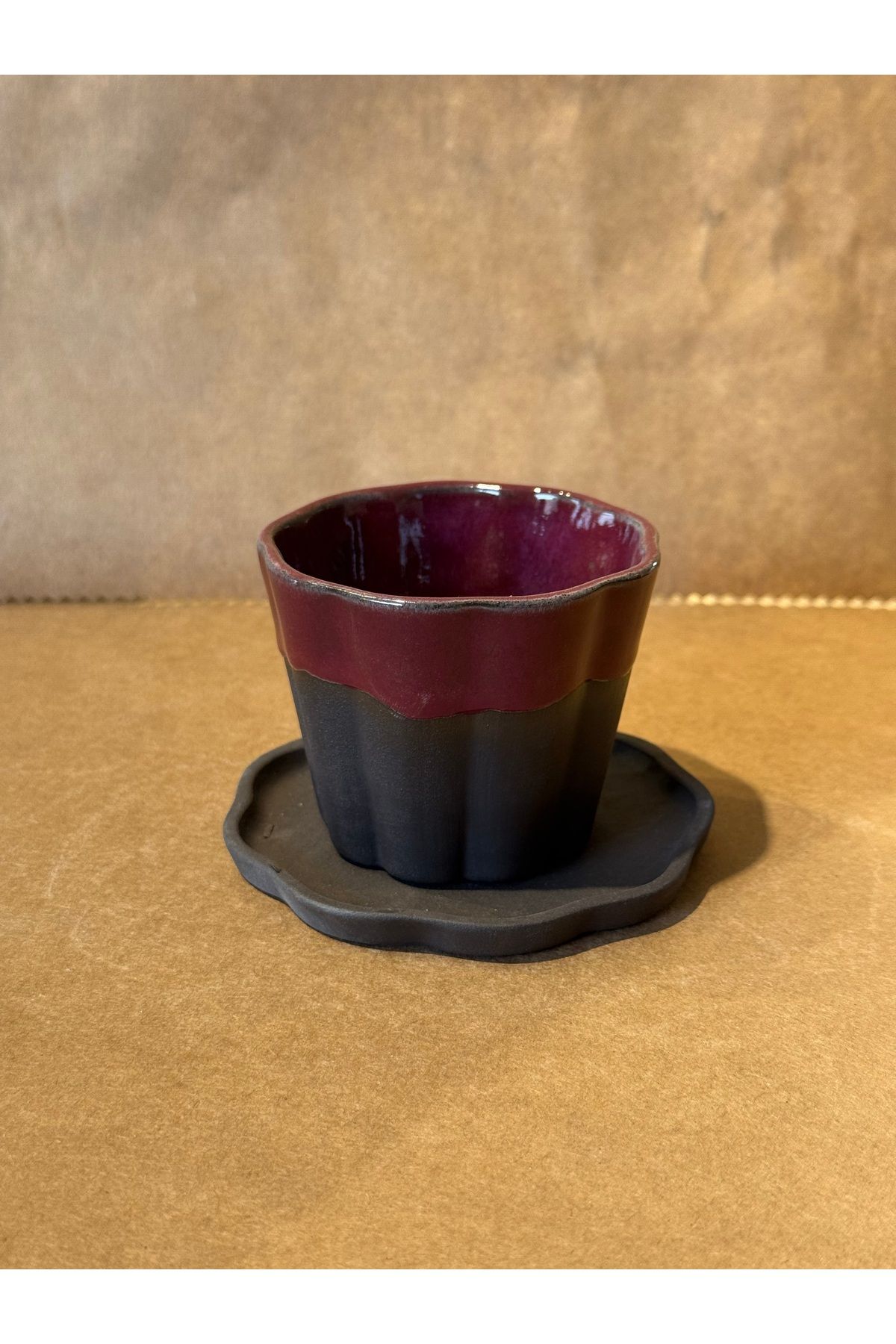 Kos art Studio Stoneware Tabaklı Kahve Fincanı