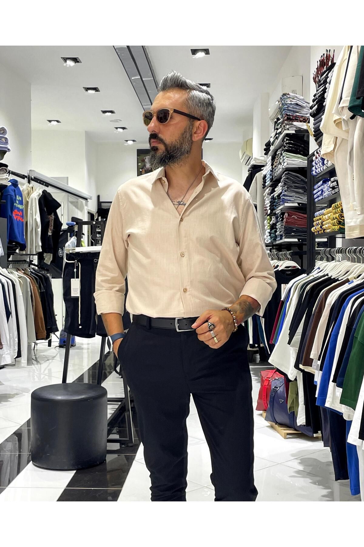 higo Regular Fit Keten Pamuk Erkek Gömlek