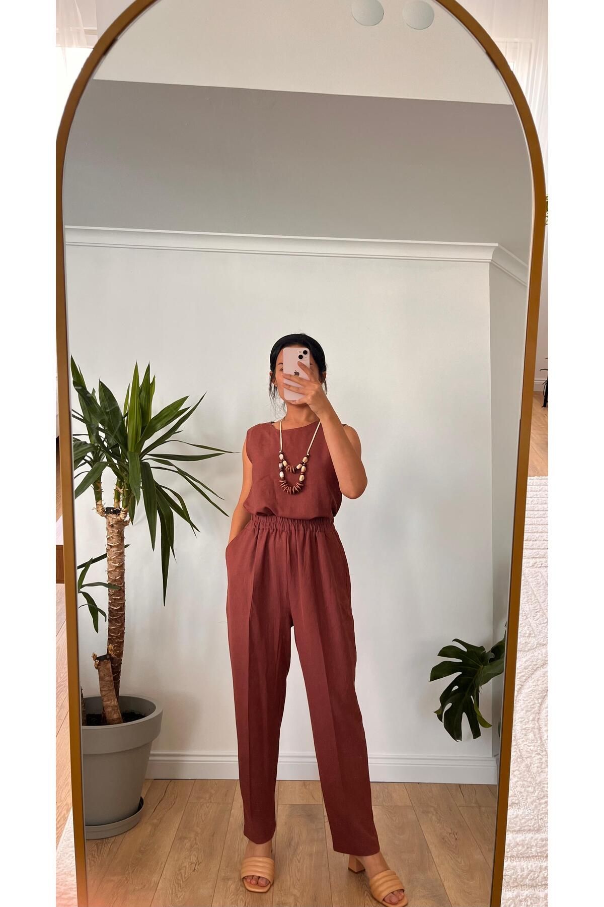 Bronze Butik Kiremit Kolyeli Alt Üst Takım