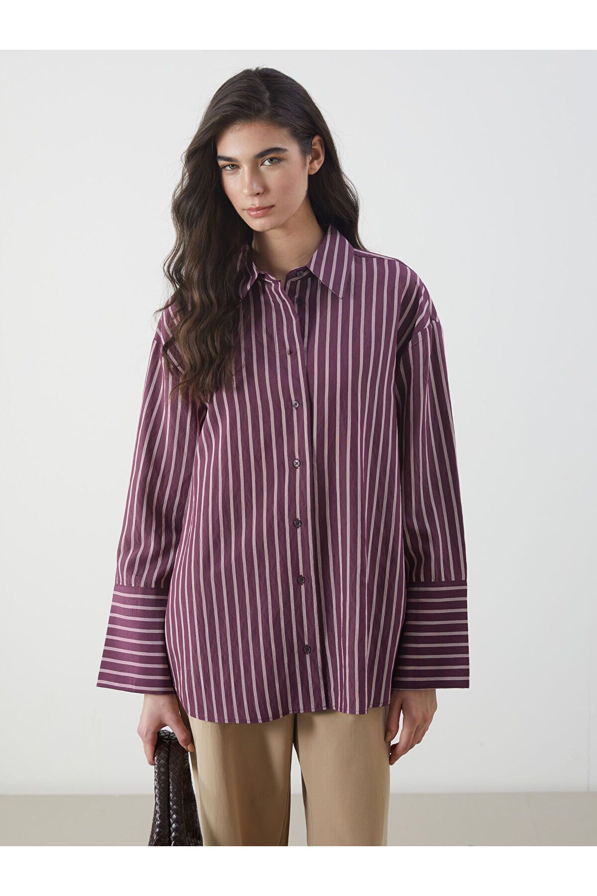LC Waikiki Çizgili Oversize Kadın Gömlek Tunik