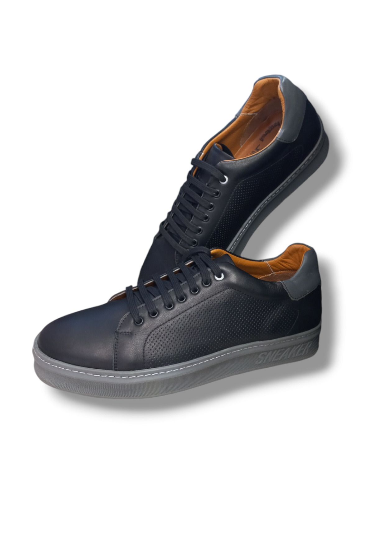 Growish GR234 Hakiki Deri Günlük Kullanım Koyu Antrasit Rengi Eva Taban Erkek Sneaker Ayakkabı
