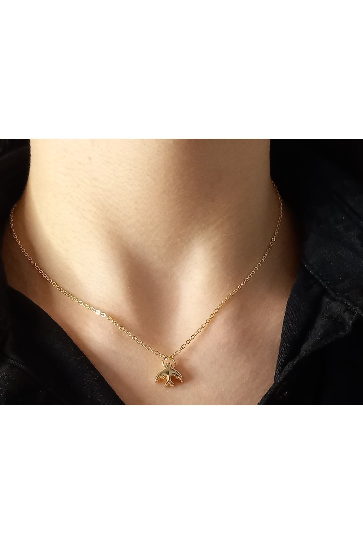 Crystal Atelier Kadın Minimal Uçak Altın Kaplama Kolye-Altın Uçak Figürlü Kolye-Çelik Gold Uçak Kadın Kolye