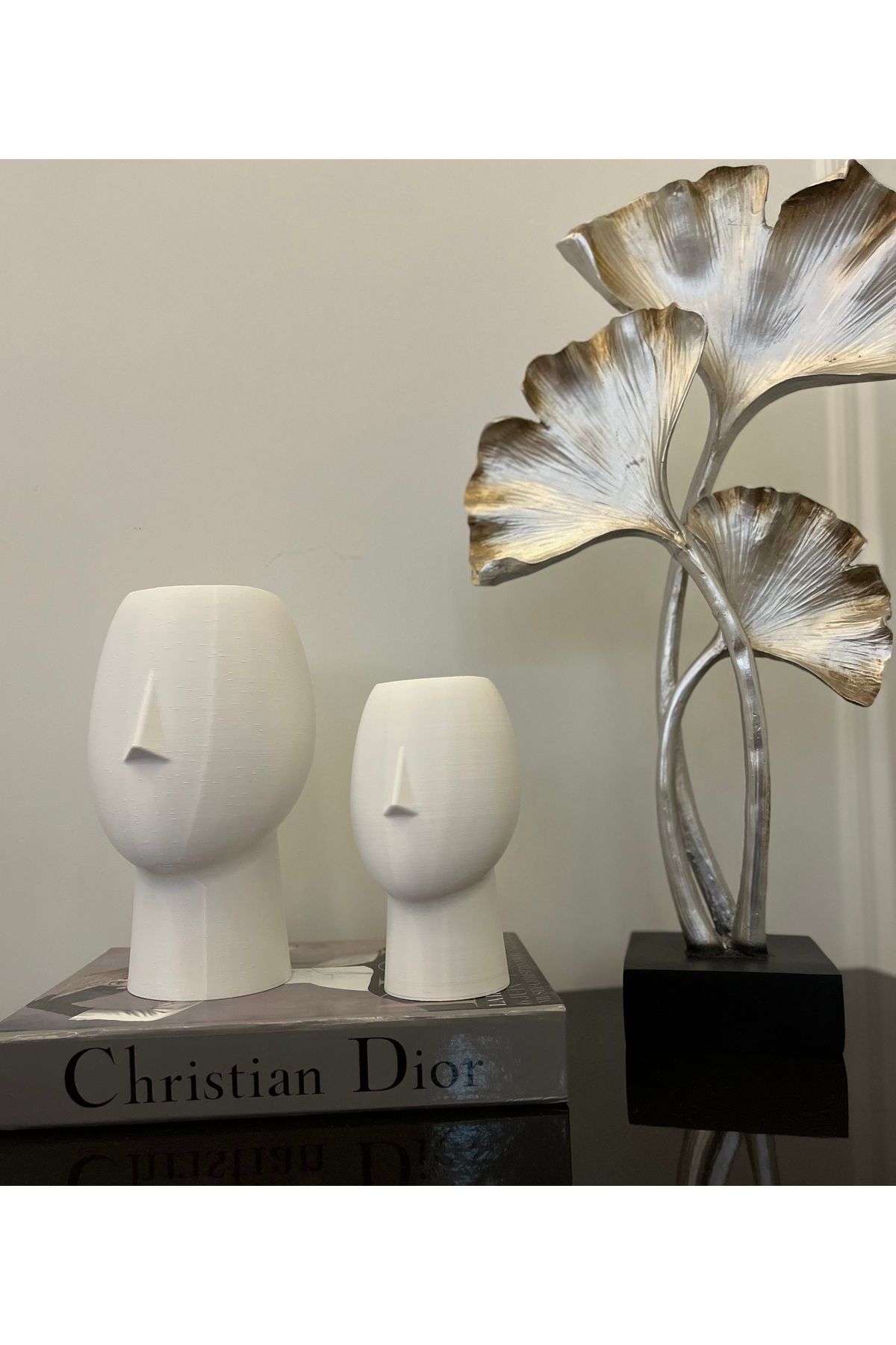 ESL Decor Yüz Şeklinde Dekoratif Biblo Vazo | Modern Minimal 2’li Set