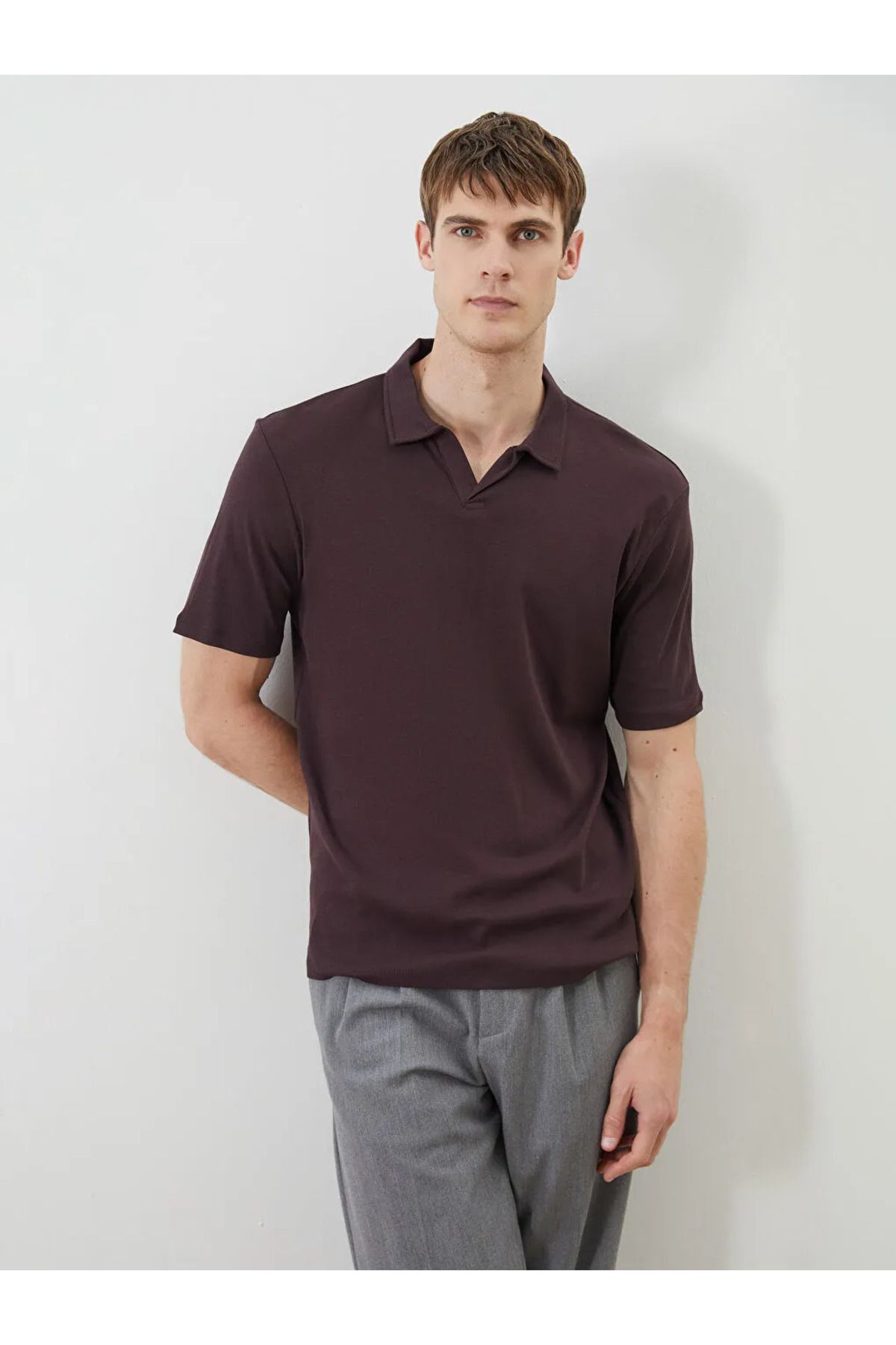 LC Waikiki SOUTHBLUE Bordo Polo Yaka Keten Karışımlı Erkek Tişört