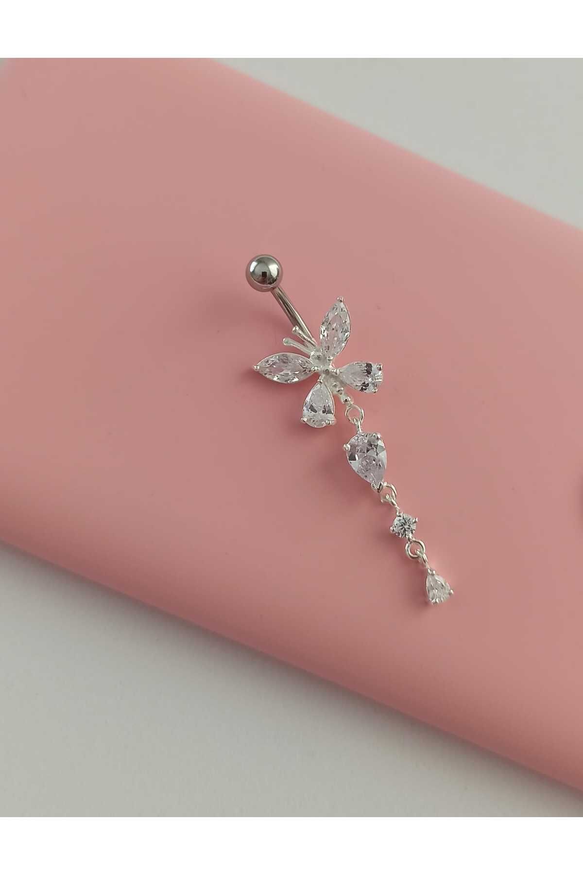 Simge Gümüş 925 Ayar Gümüş Kelebek Piercing