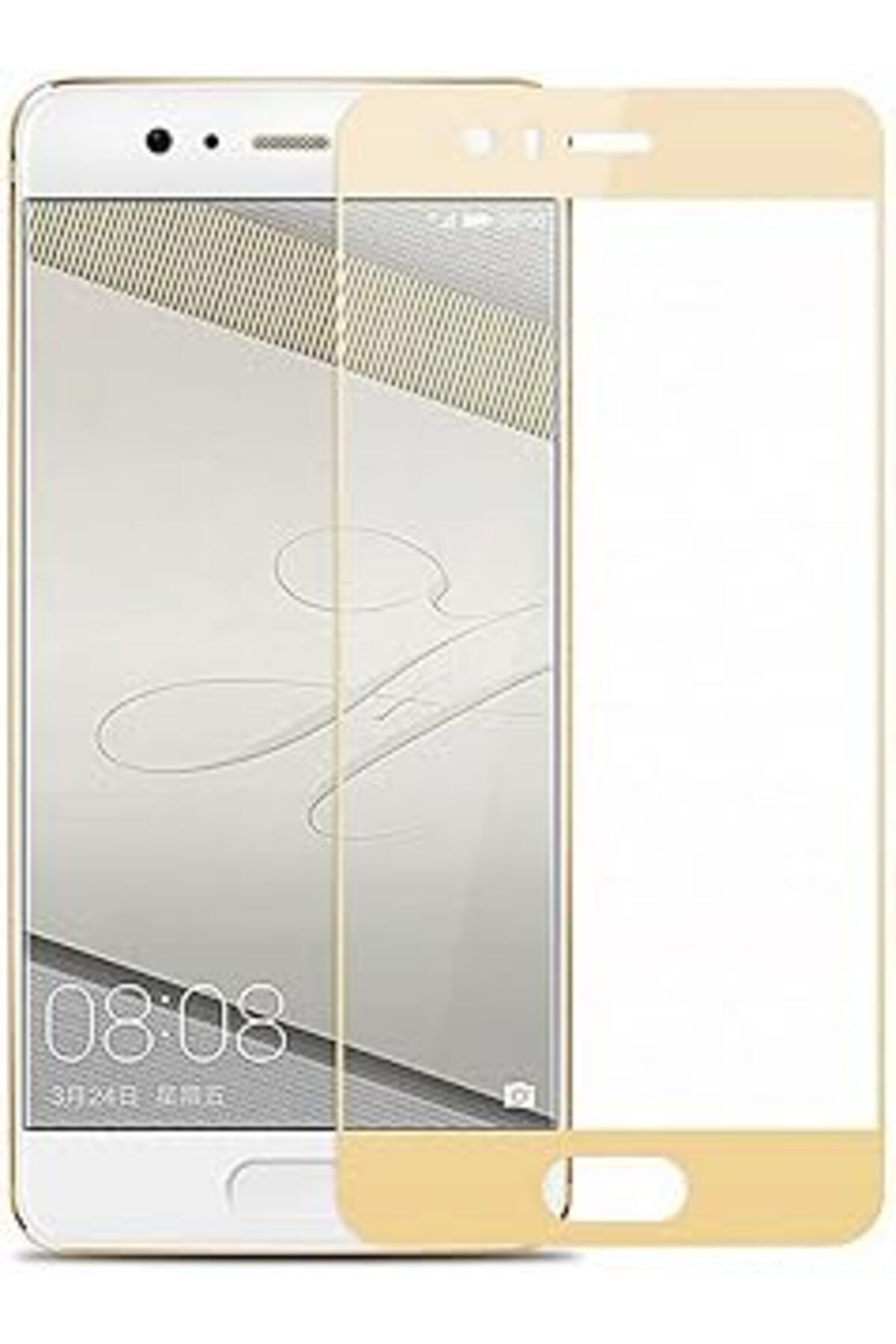 Qedii Ehr. Huawei P10 Uyumlu Full Kaplayan Temperli 5D Ekran Koruyucu Cam (Godl)
