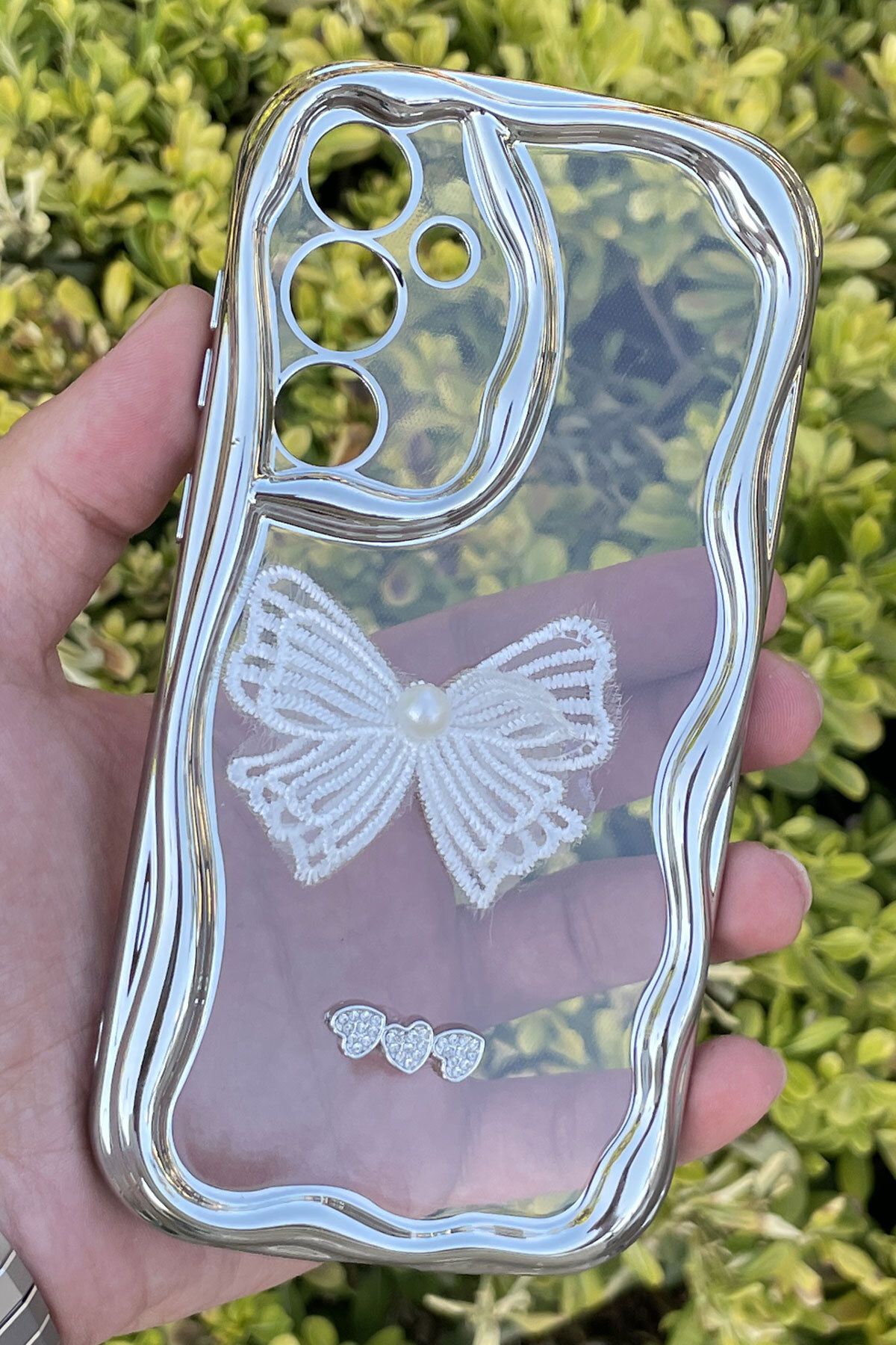 CEPSTOK Samsung Galaxy A35 Kılıf Gümüş Taşlı Darbe Önleyici Silikon Kapak