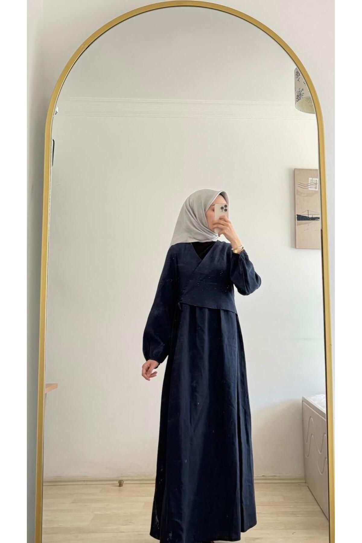 RSTM butik dökümlü kumaş yandan bağlamalı elbise