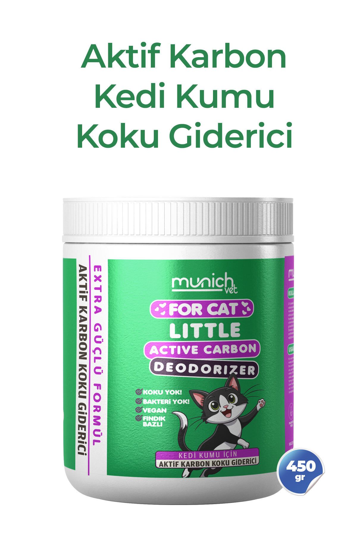 Munich Vet Aktif Karbonlu Kedi Kumu Koku Giderici – Doğal Koku Önleyici – Tüm Kumlarla Uyumlu 450gr