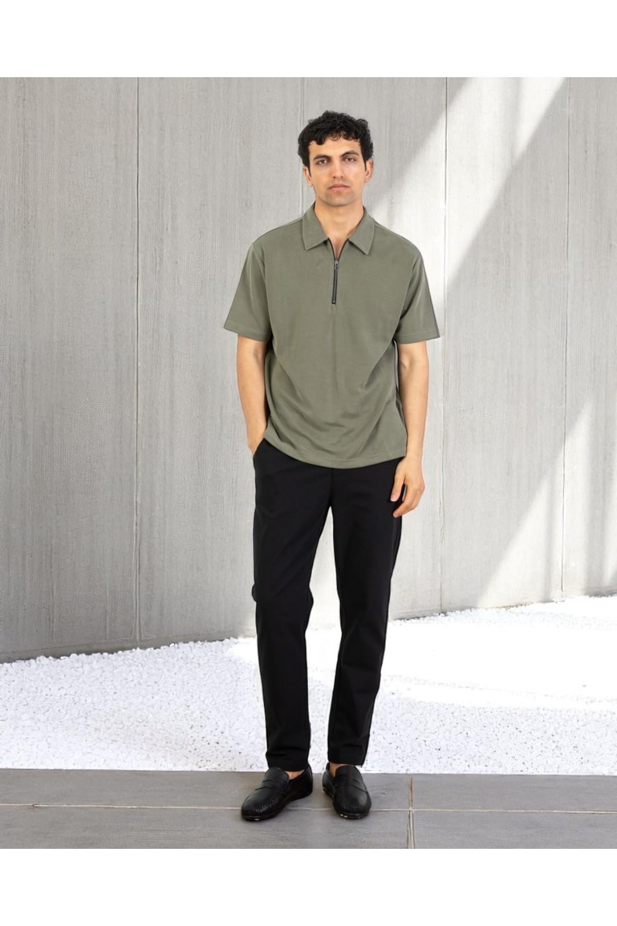 VOGUEMET Erkek Polo Yaka Fermuarlı Tişört | Rahat Kalıp Kısa Kollu Yazlık Model