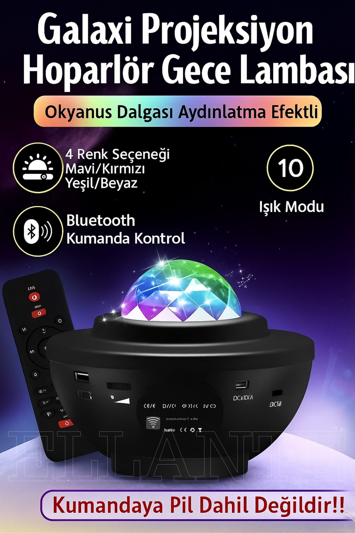 ellante Yıldızlı Gökyüzü Gece Lambası Aurora Starlight Galaxy Led Projektör Disko Işığı - Hoparlör