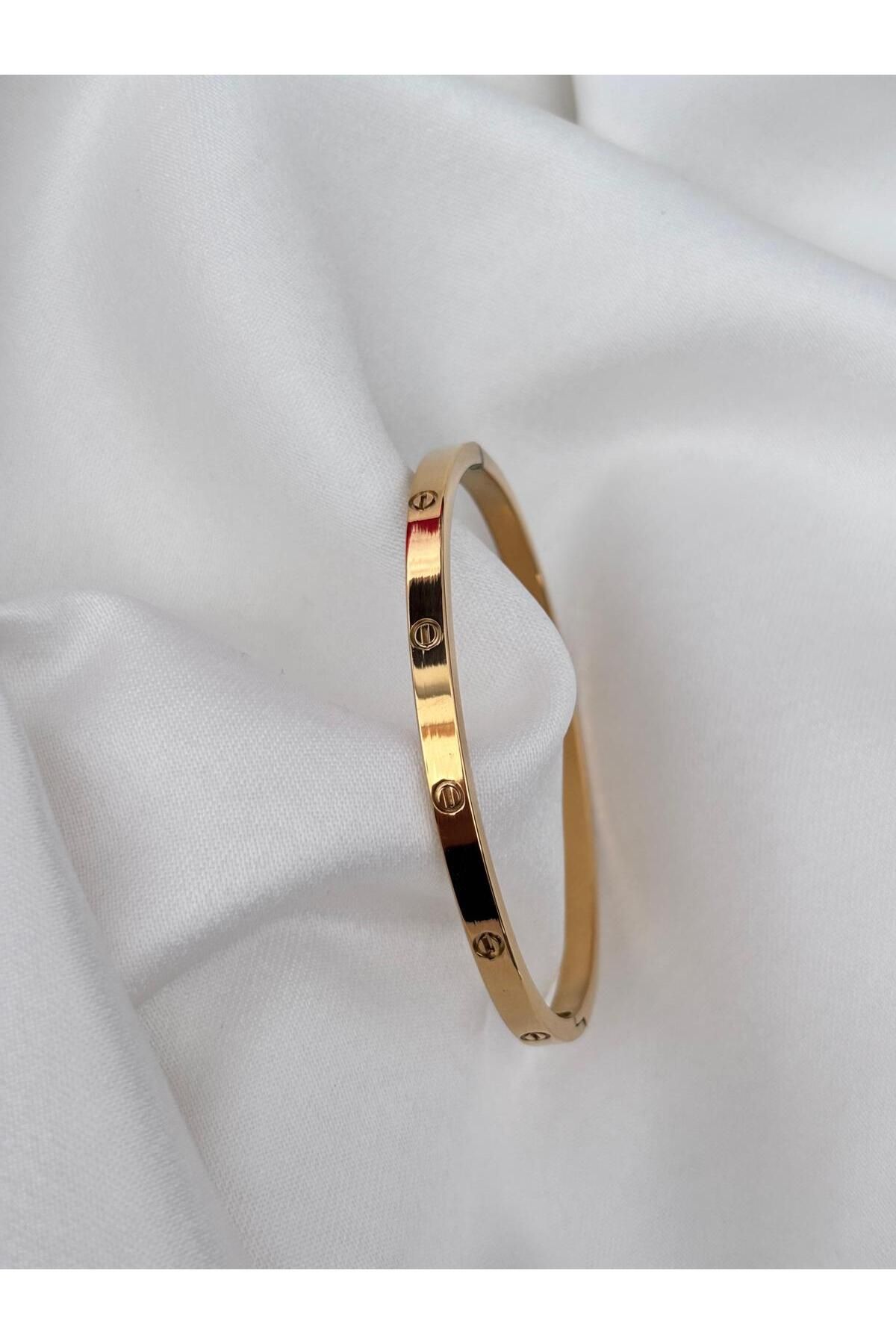 Bellamy Jewelry Çelik Gold Model İnce Kelepçe Bileklik 60mm