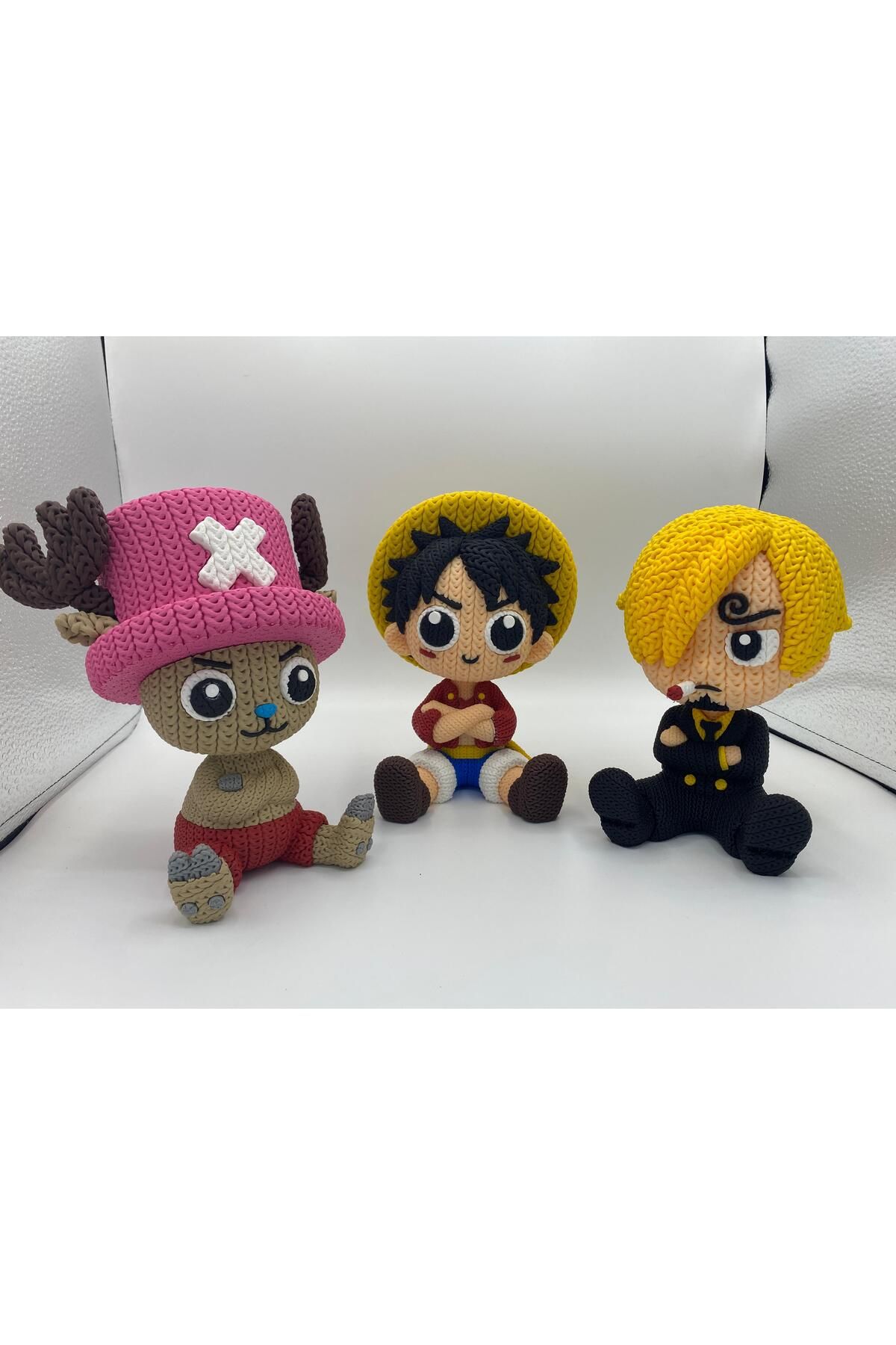 Ehlikeyif 3lü Set Luffy Chopper Sanji Örgü Desenli Figür One Piece Anime Manga Figür