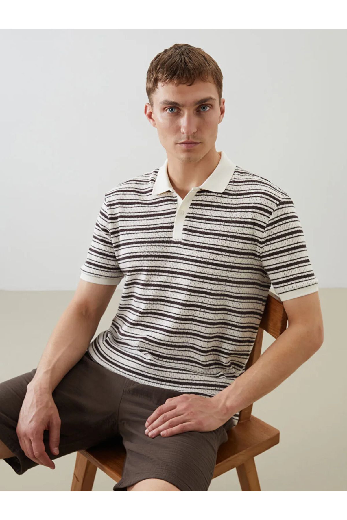 LC Waikiki LCW Vision Kahverengi Polo Yaka Çizgili Erkek Tişört