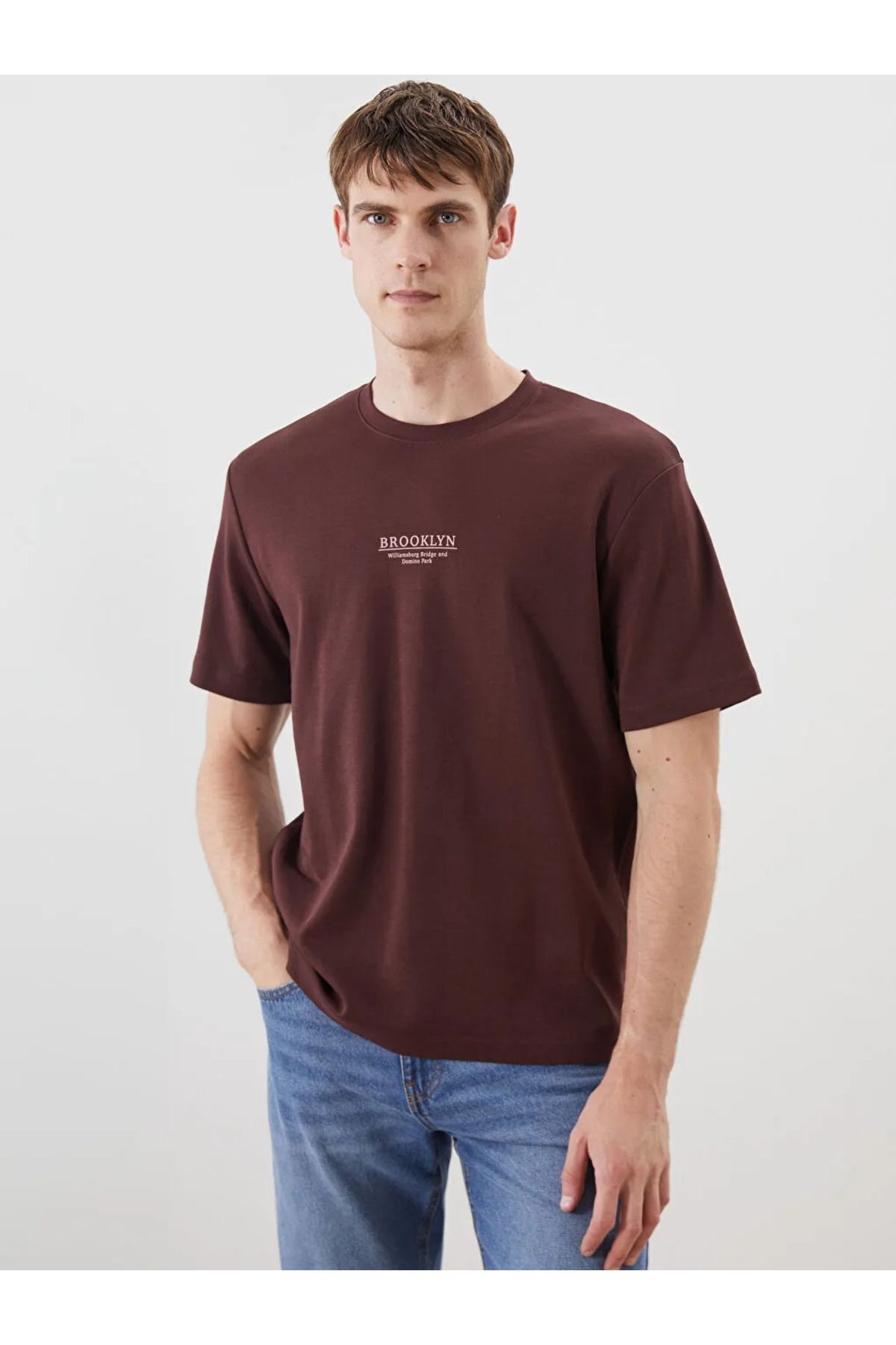 LC Waikiki LCWAIKIKI Classic Bordo Bisiklet Yaka Baskılı Erkek Tişört